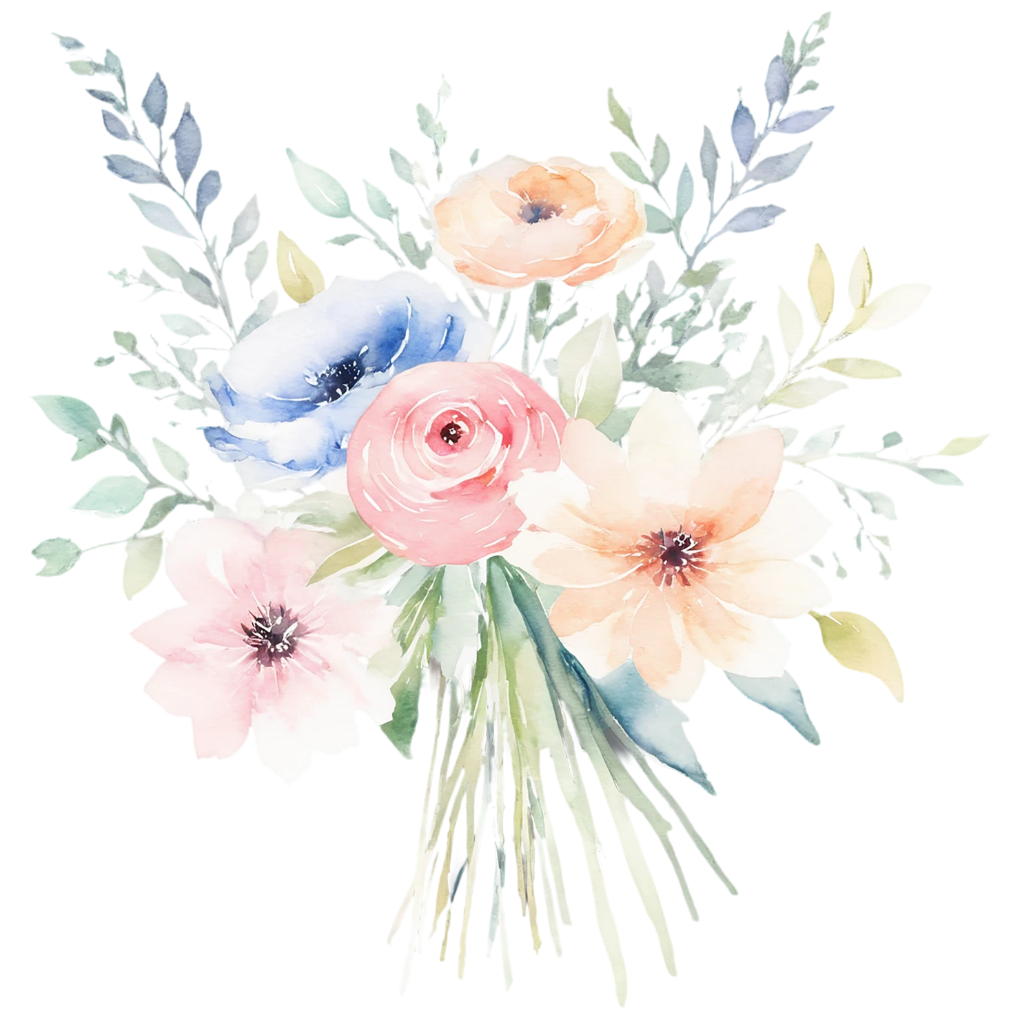 Watercolor flower bouquets isolated on transparent background #23430