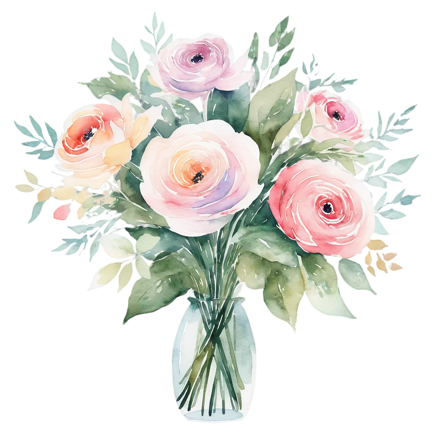 Watercolor flower bouquets isolated on transparent background #23433