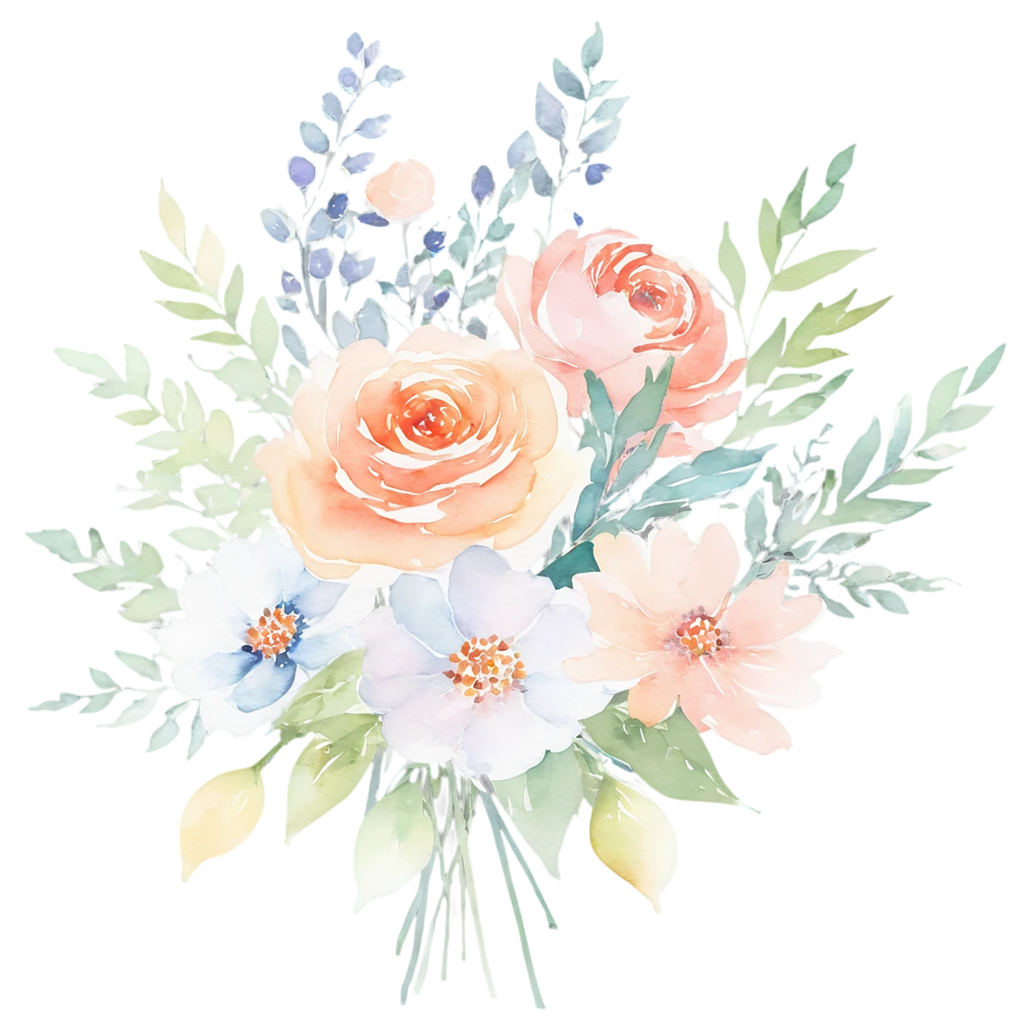 Watercolor flower bouquets isolated on transparent background #23434