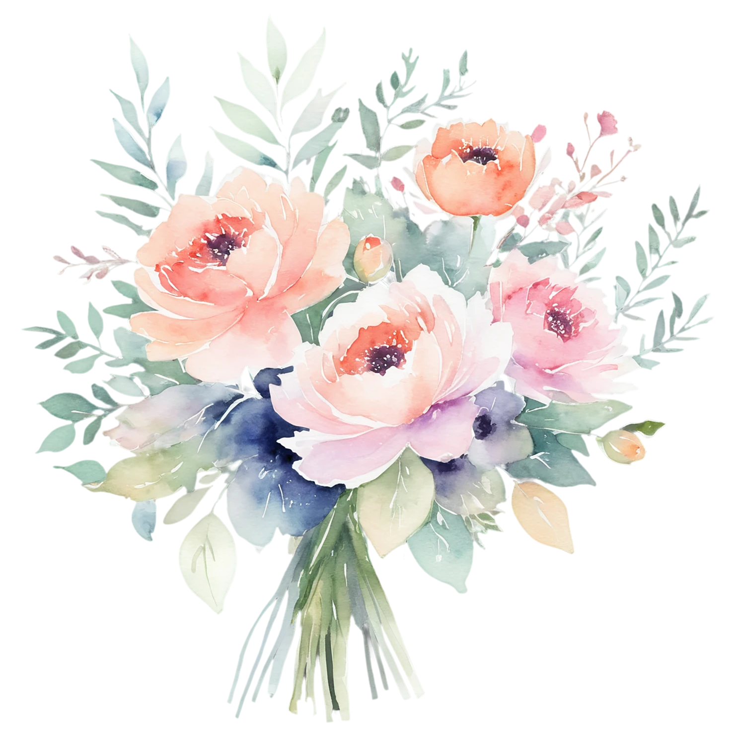 Watercolor flower bouquets isolated on transparent background #23435