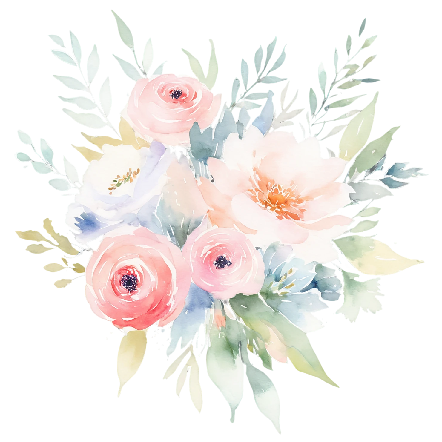 Watercolor flower bouquets isolated on transparent background #23436