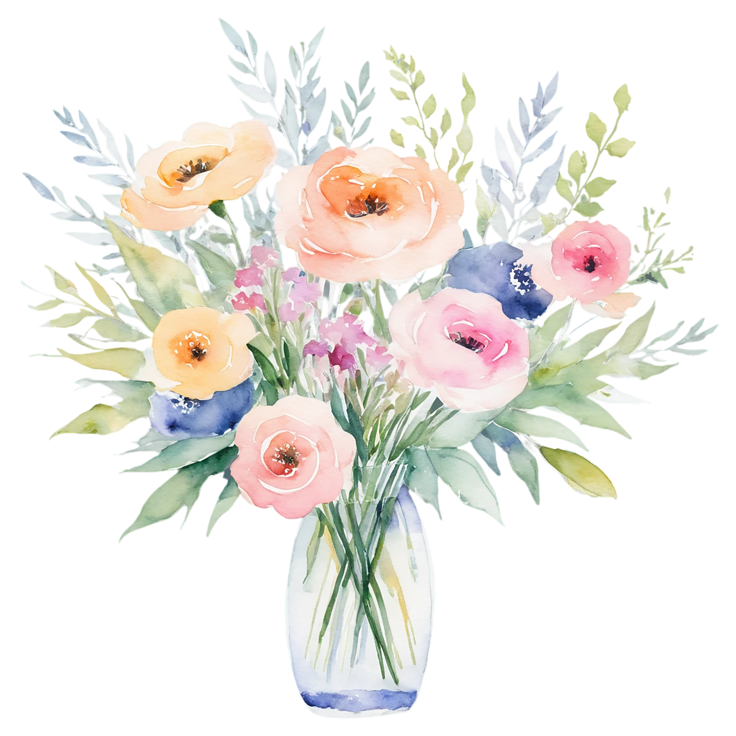 Watercolor flower bouquets isolated on transparent background #23437