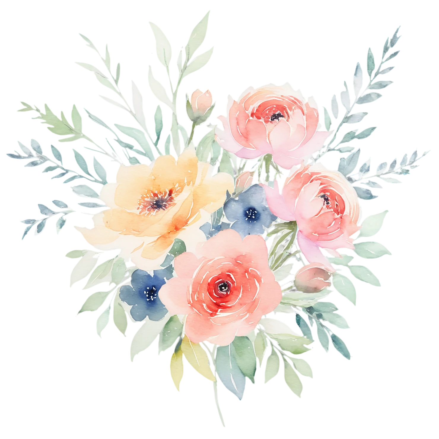 Watercolor flower bouquets isolated on transparent background #23438