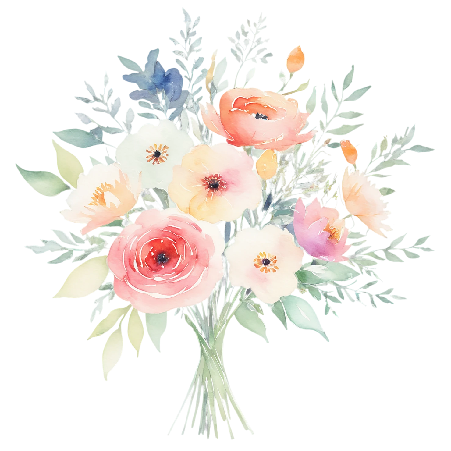 Watercolor flower bouquets isolated on transparent background #23439