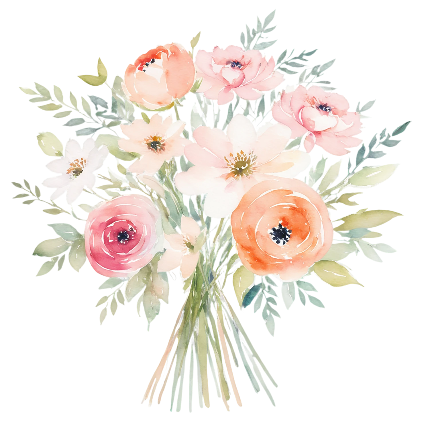 Watercolor flower bouquets isolated on transparent background #23441