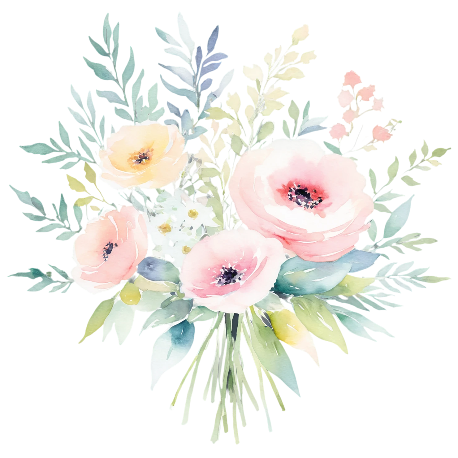 Watercolor flower bouquets isolated on transparent background #23442