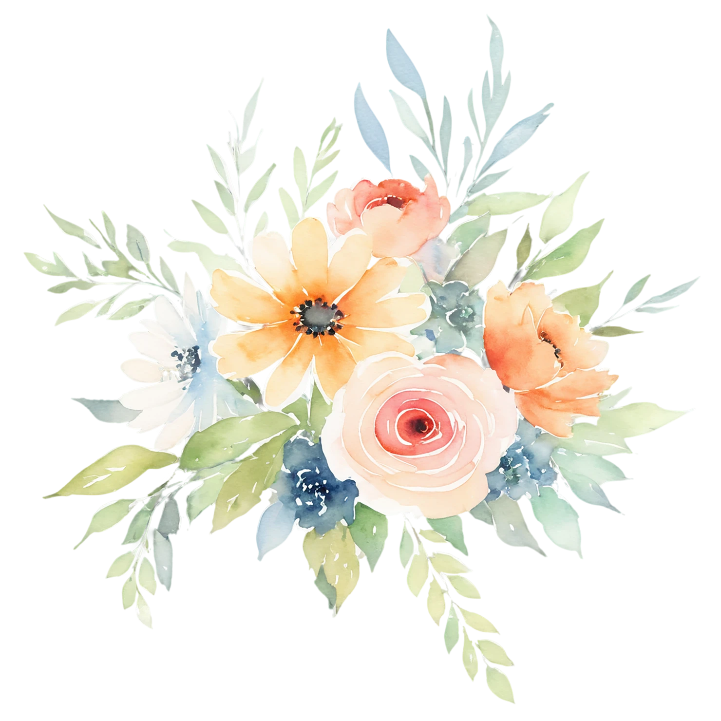 Watercolor flower bouquets isolated on transparent background #23443