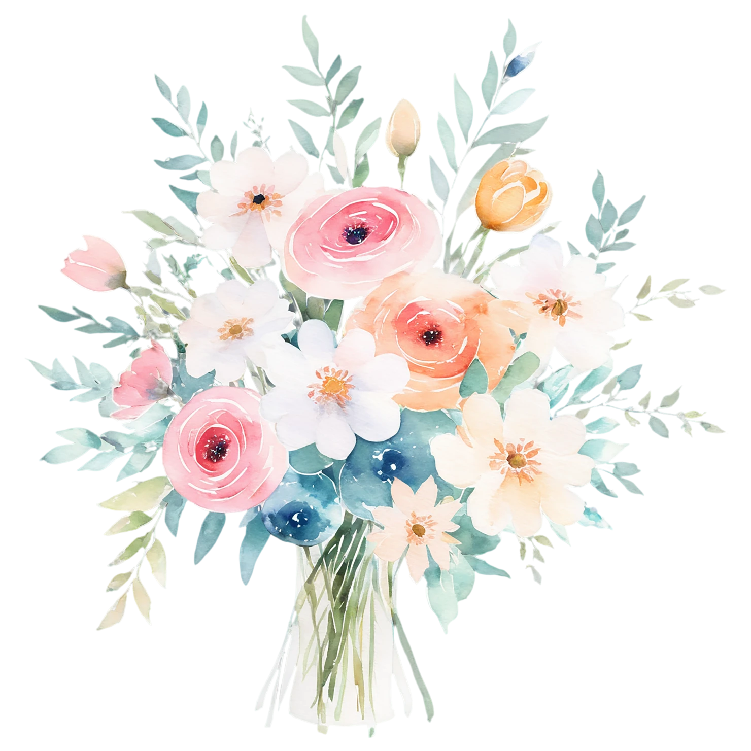 Watercolor flower bouquets isolated on transparent background #23444