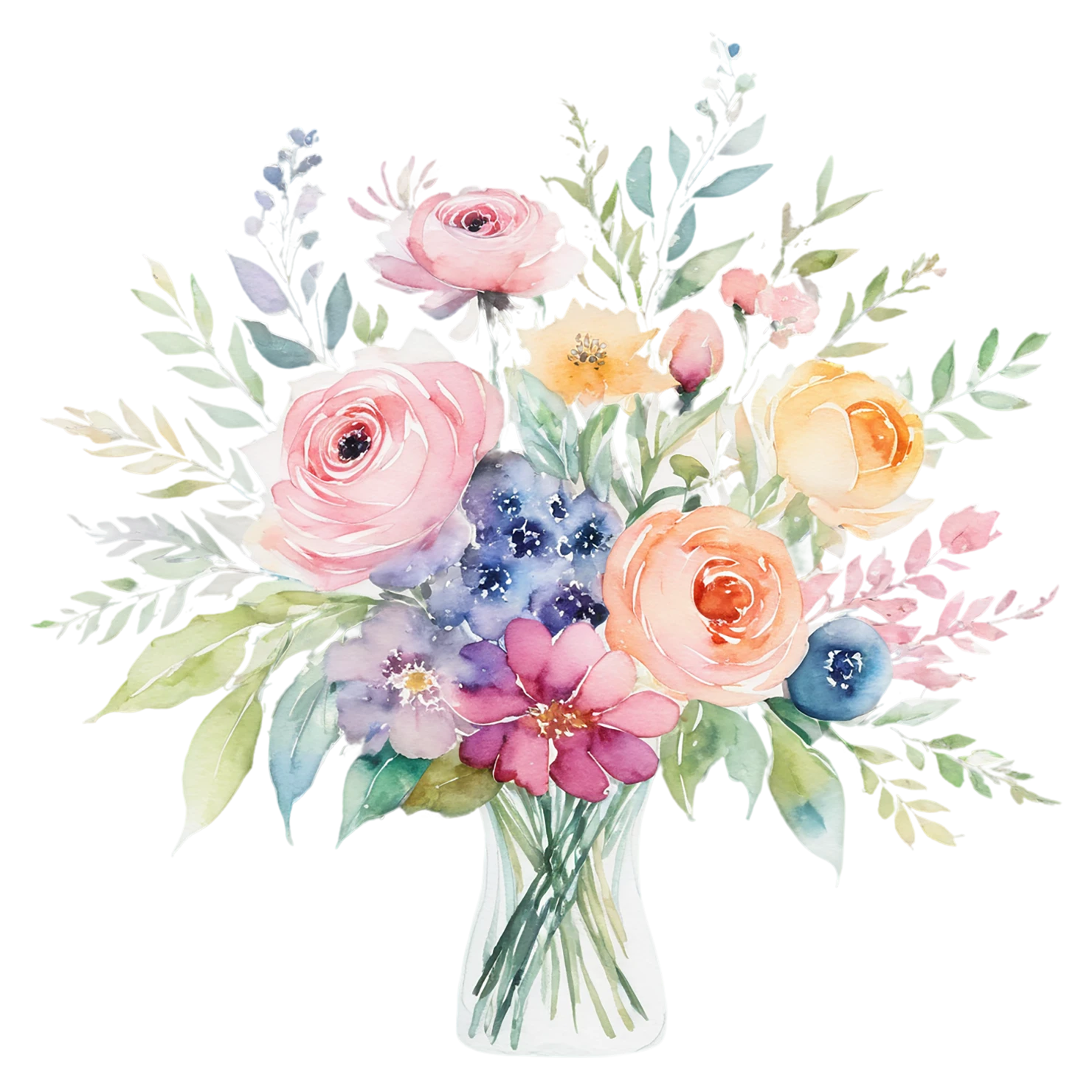 Watercolor flower bouquets isolated on transparent background #23445