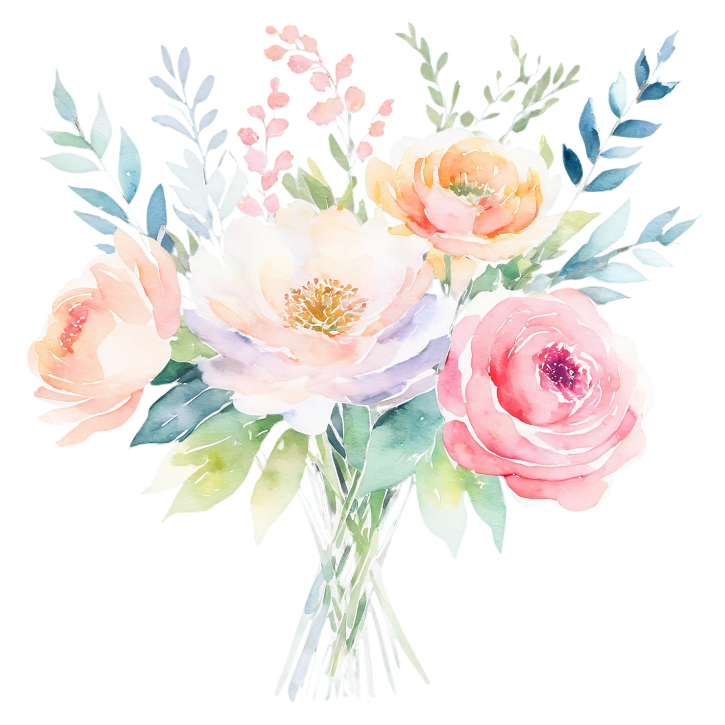 Watercolor flower bouquets isolated on transparent background #23446
