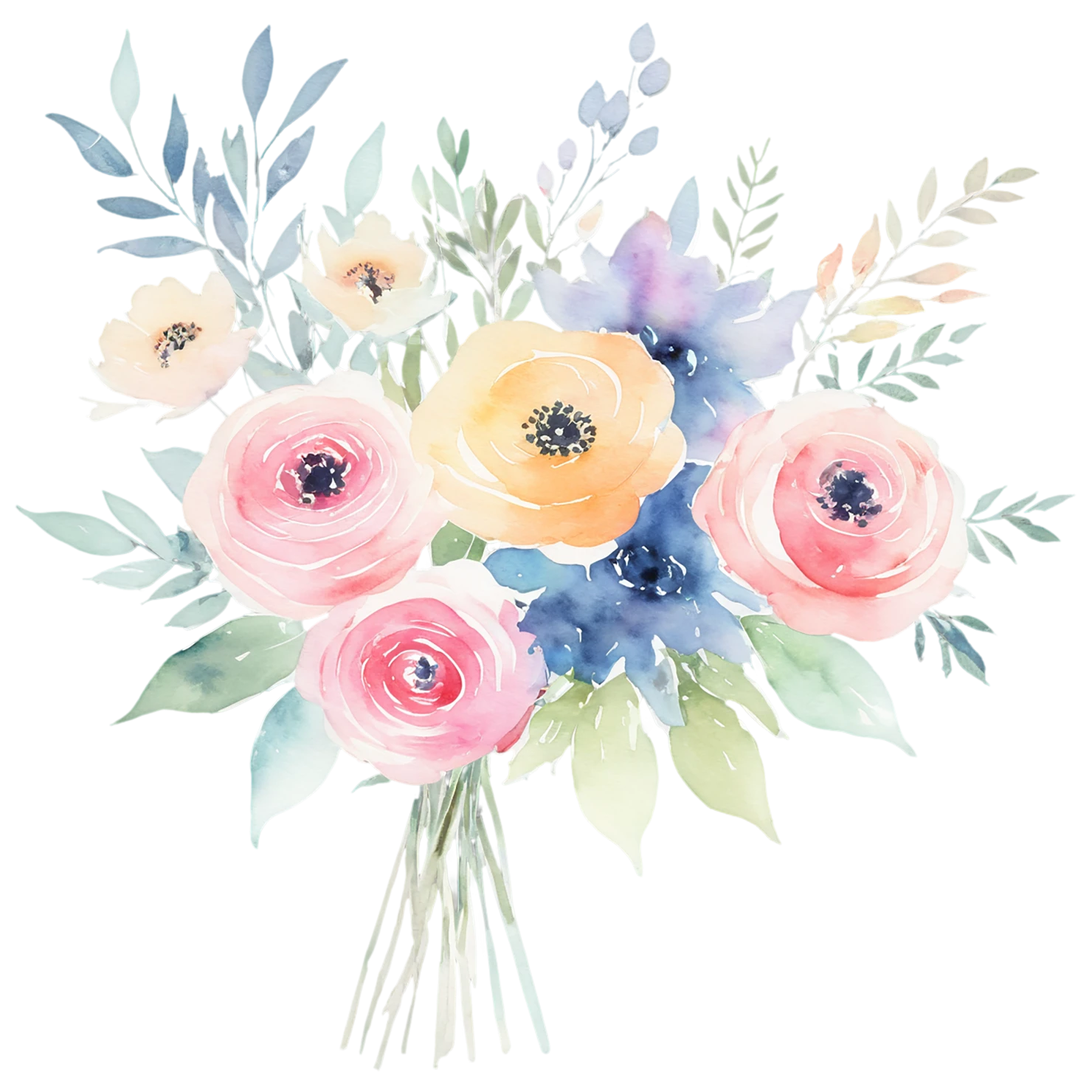 Watercolor flower bouquets isolated on transparent background #23447