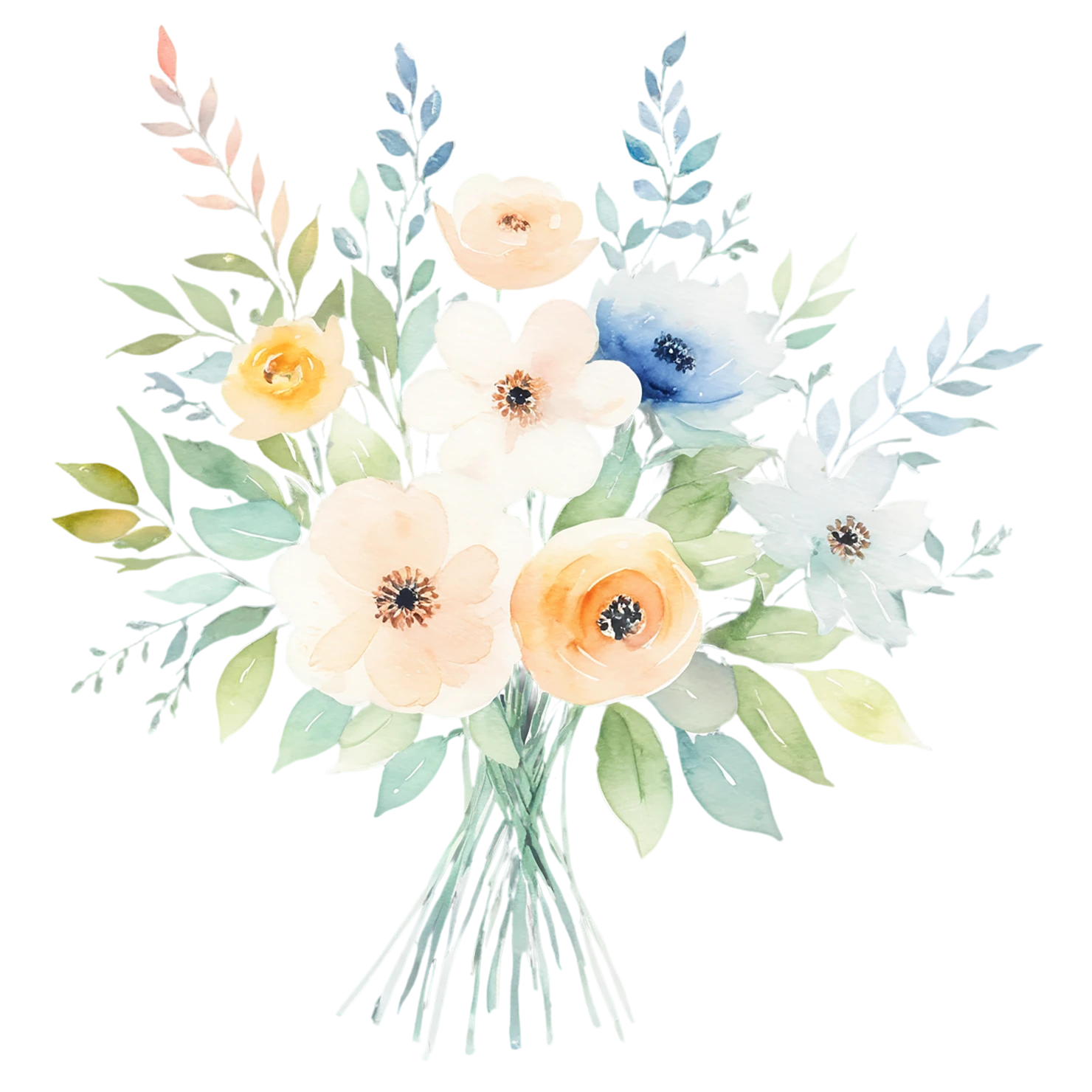 Watercolor flower bouquets isolated on transparent background #23448