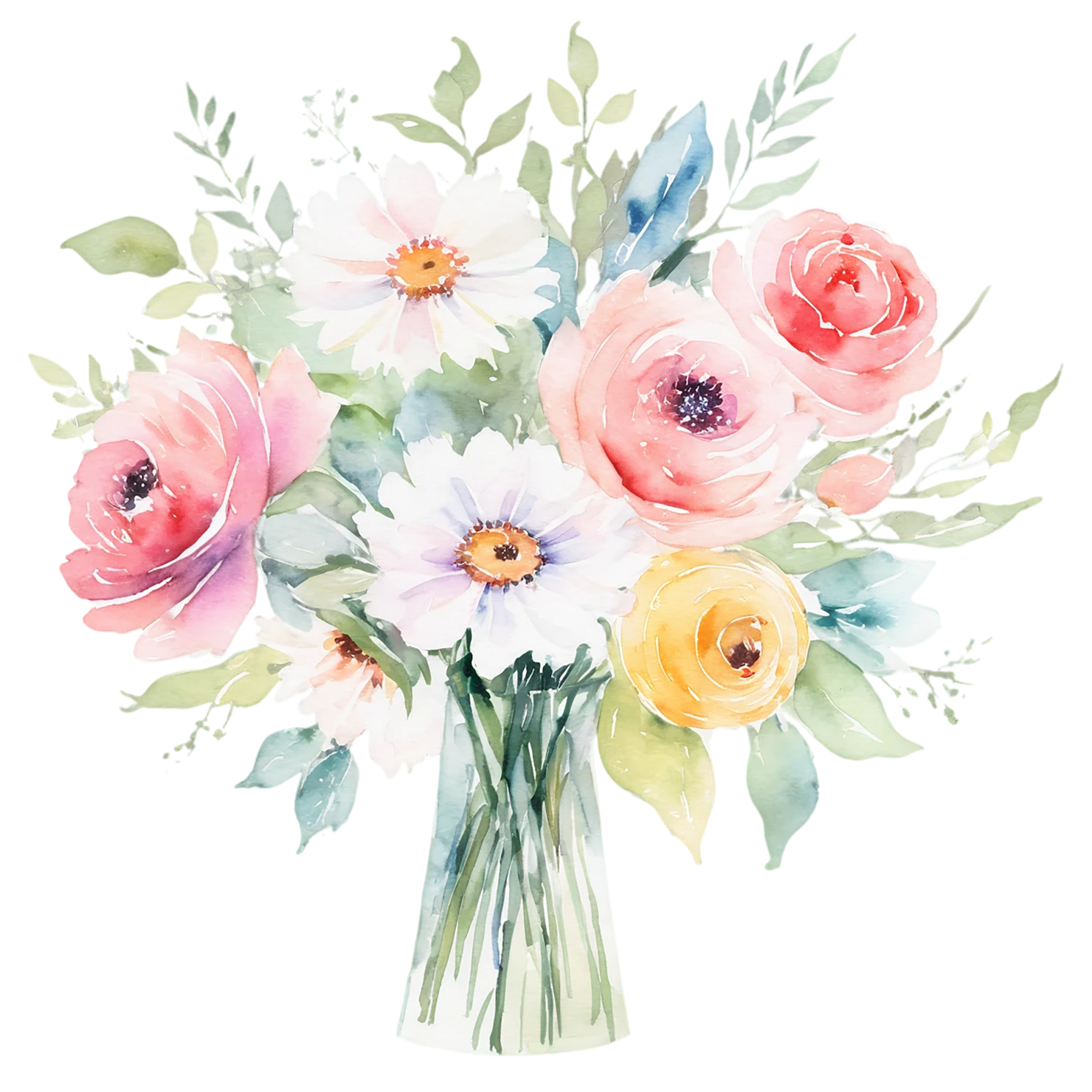 Watercolor flower bouquets isolated on transparent background #23449