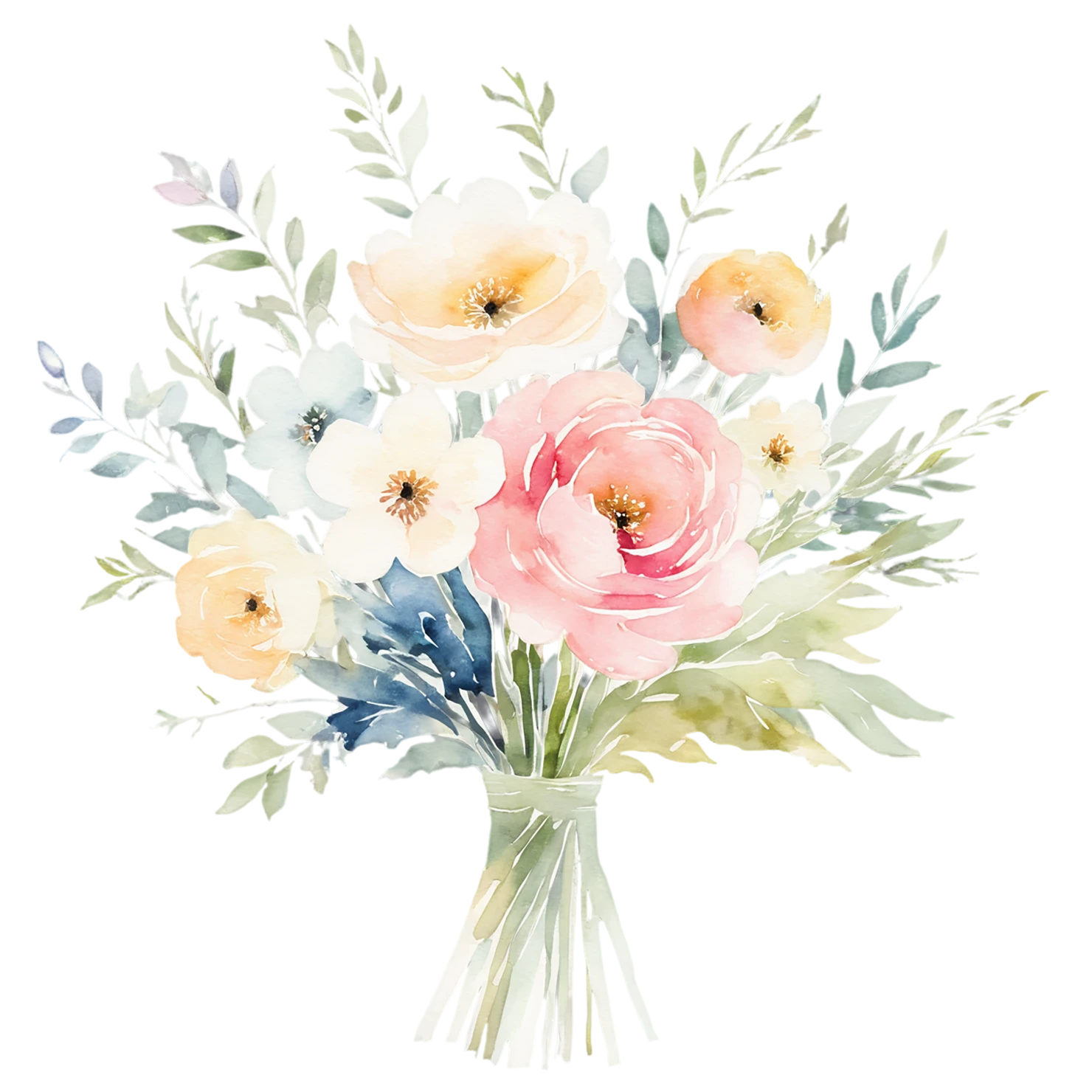 Watercolor flower bouquets isolated on transparent background #23450