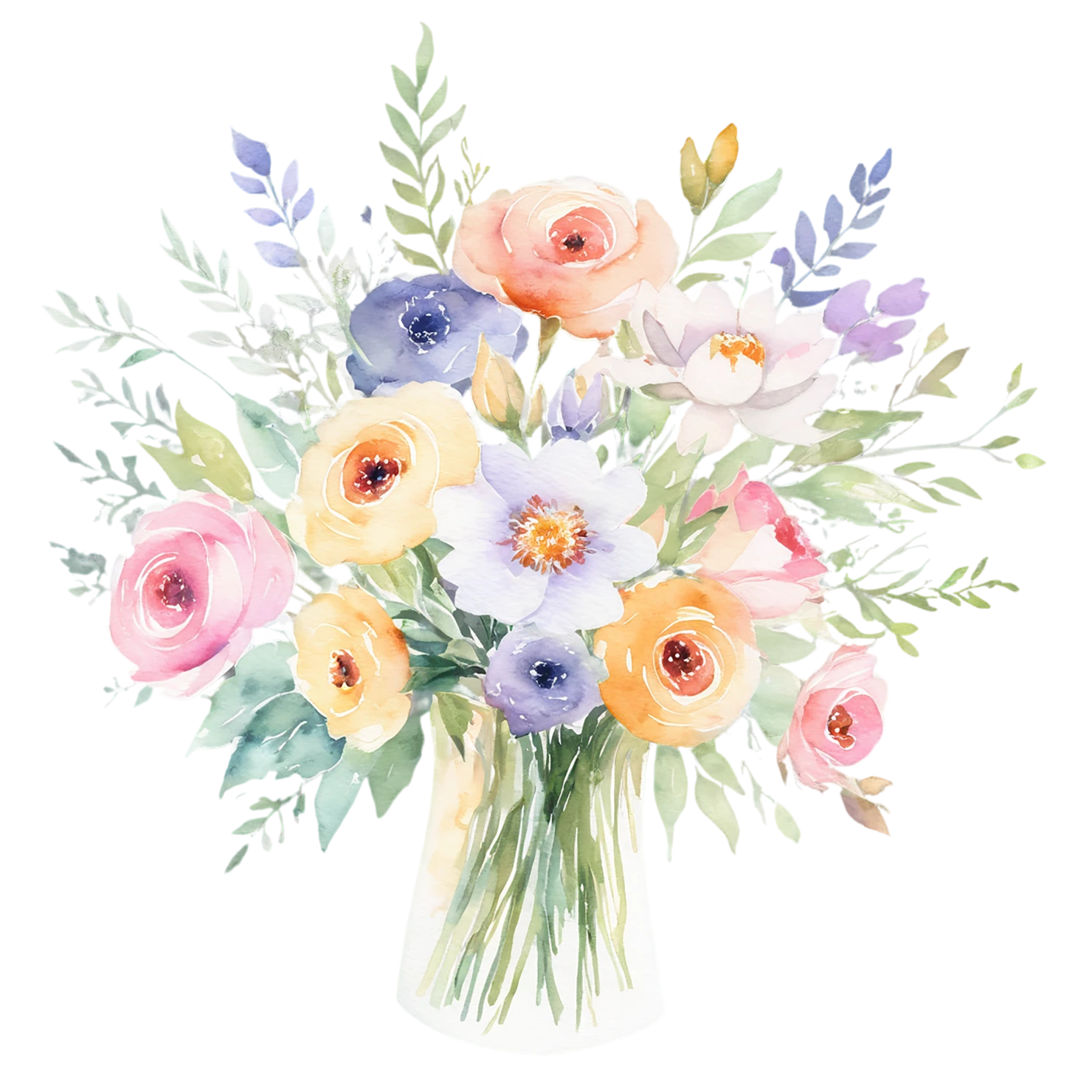 Watercolor flower bouquets isolated on transparent background #23451