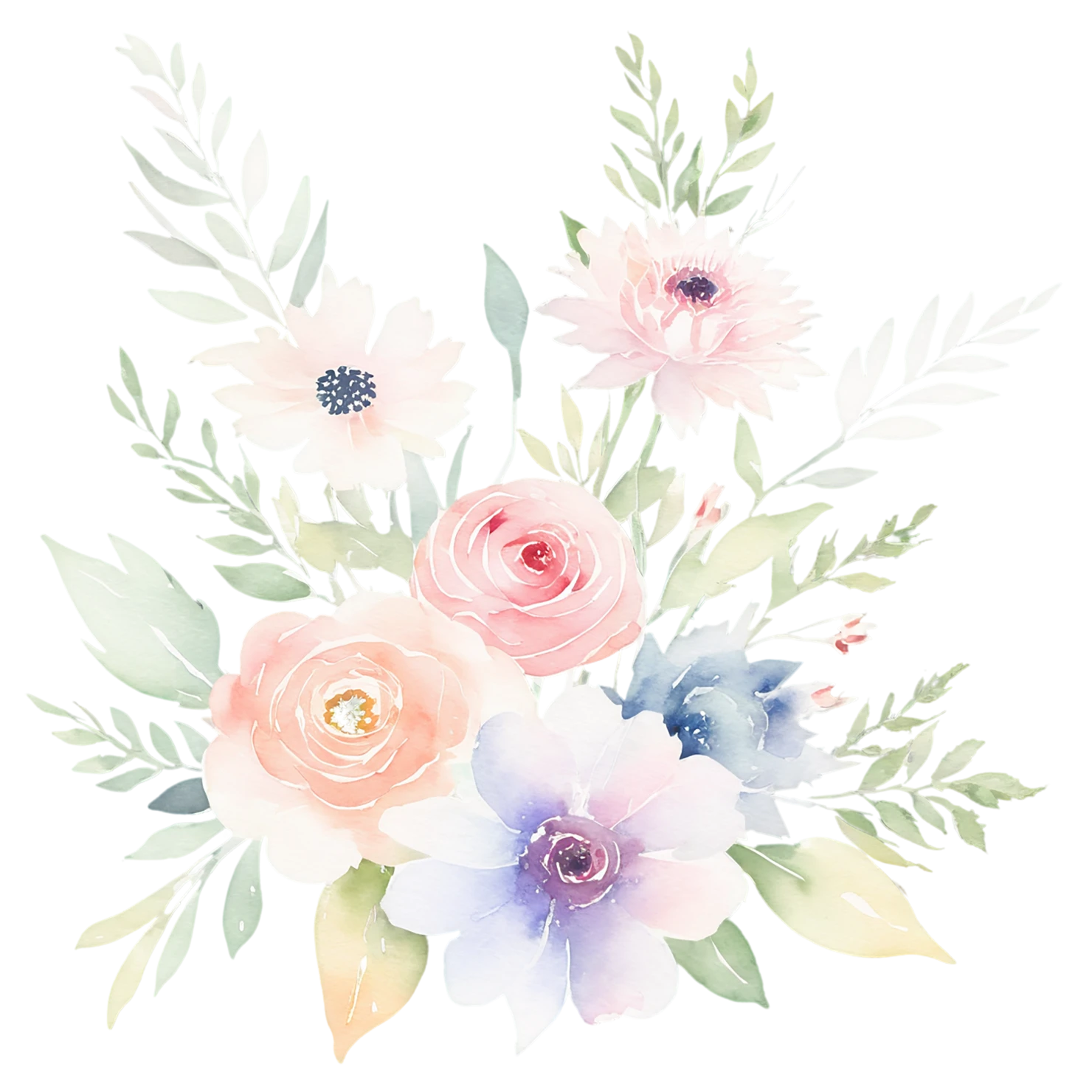 Watercolor flower bouquets isolated on transparent background #23452
