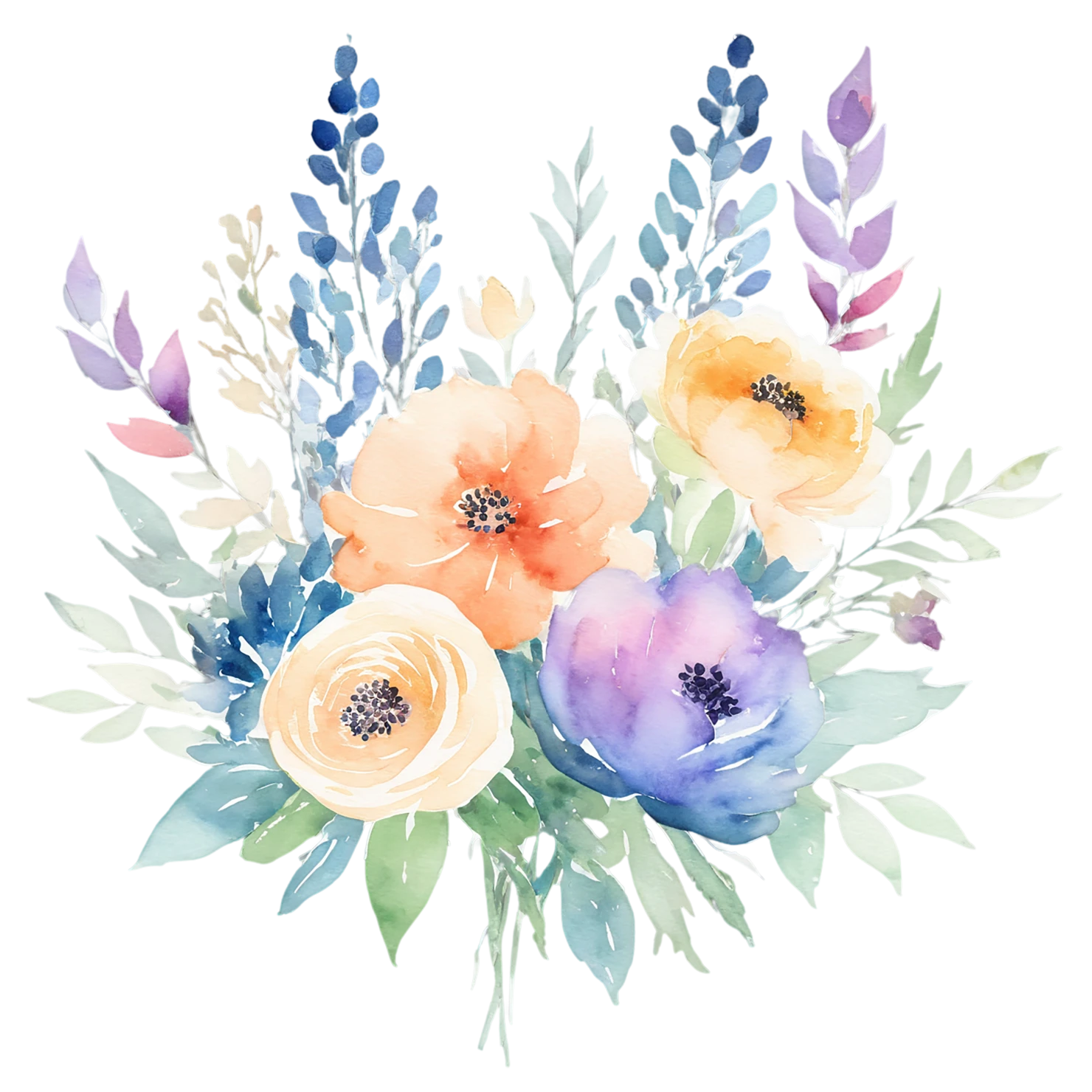 Watercolor flower bouquets isolated on transparent background #23454
