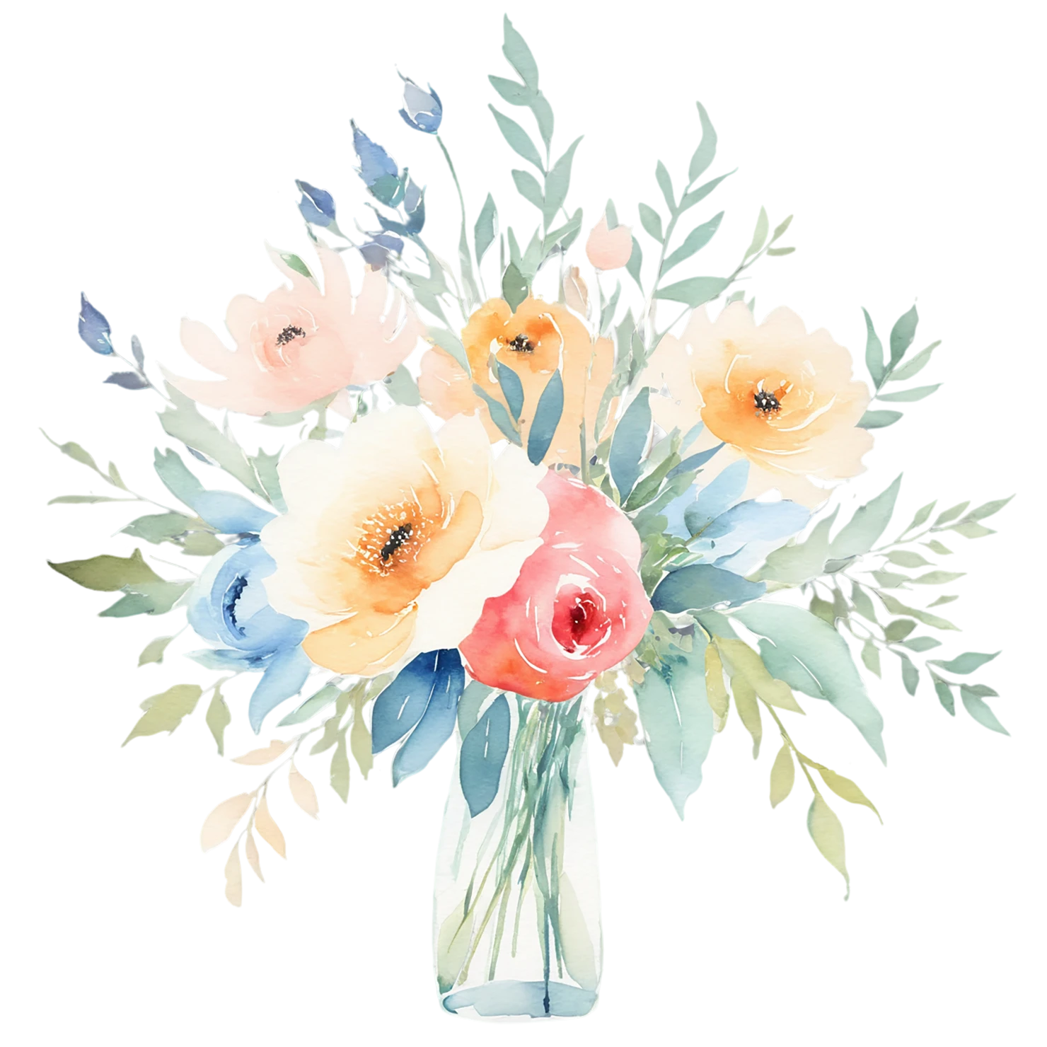 Watercolor flower bouquets isolated on transparent background #23455