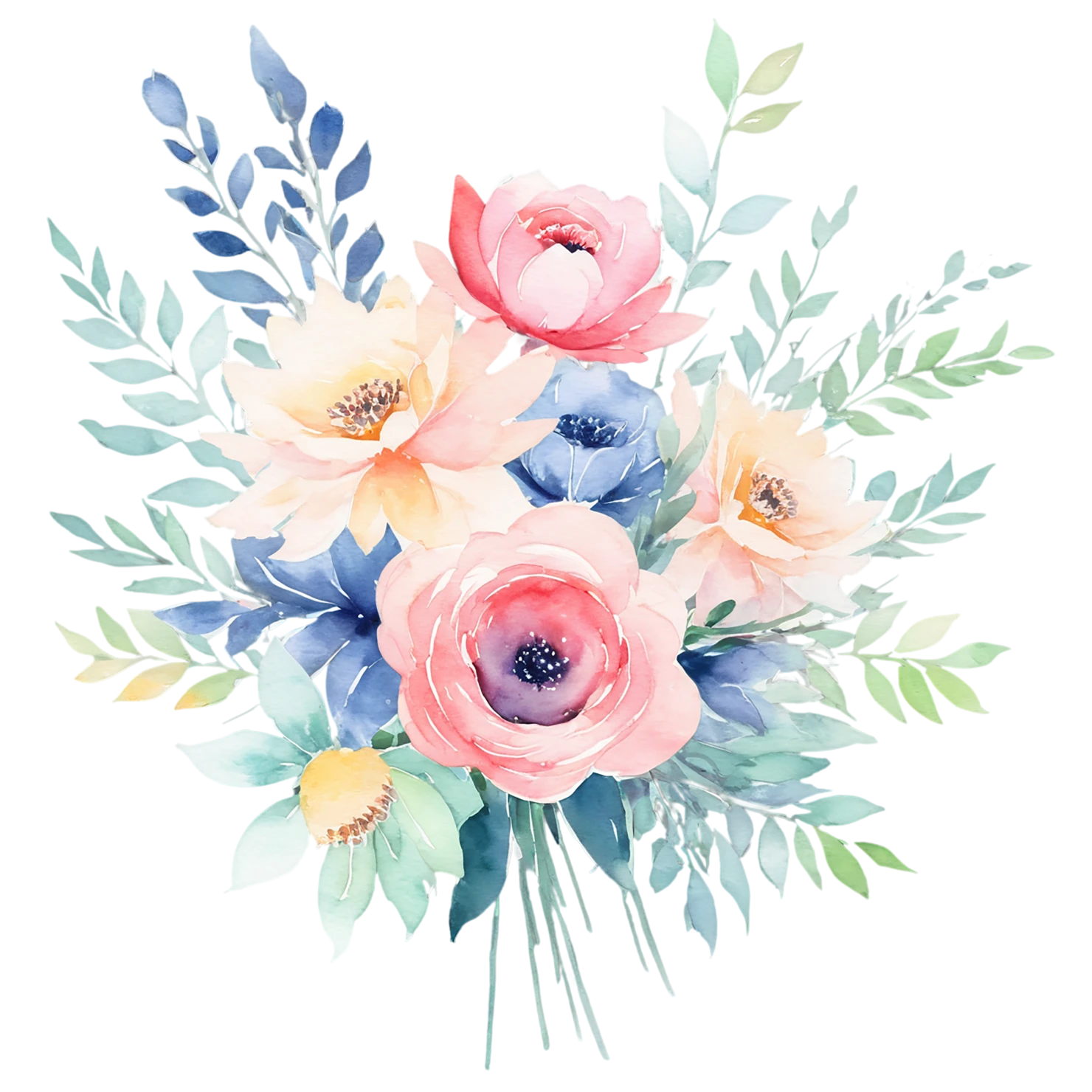 Watercolor flower bouquets isolated on transparent background #23456