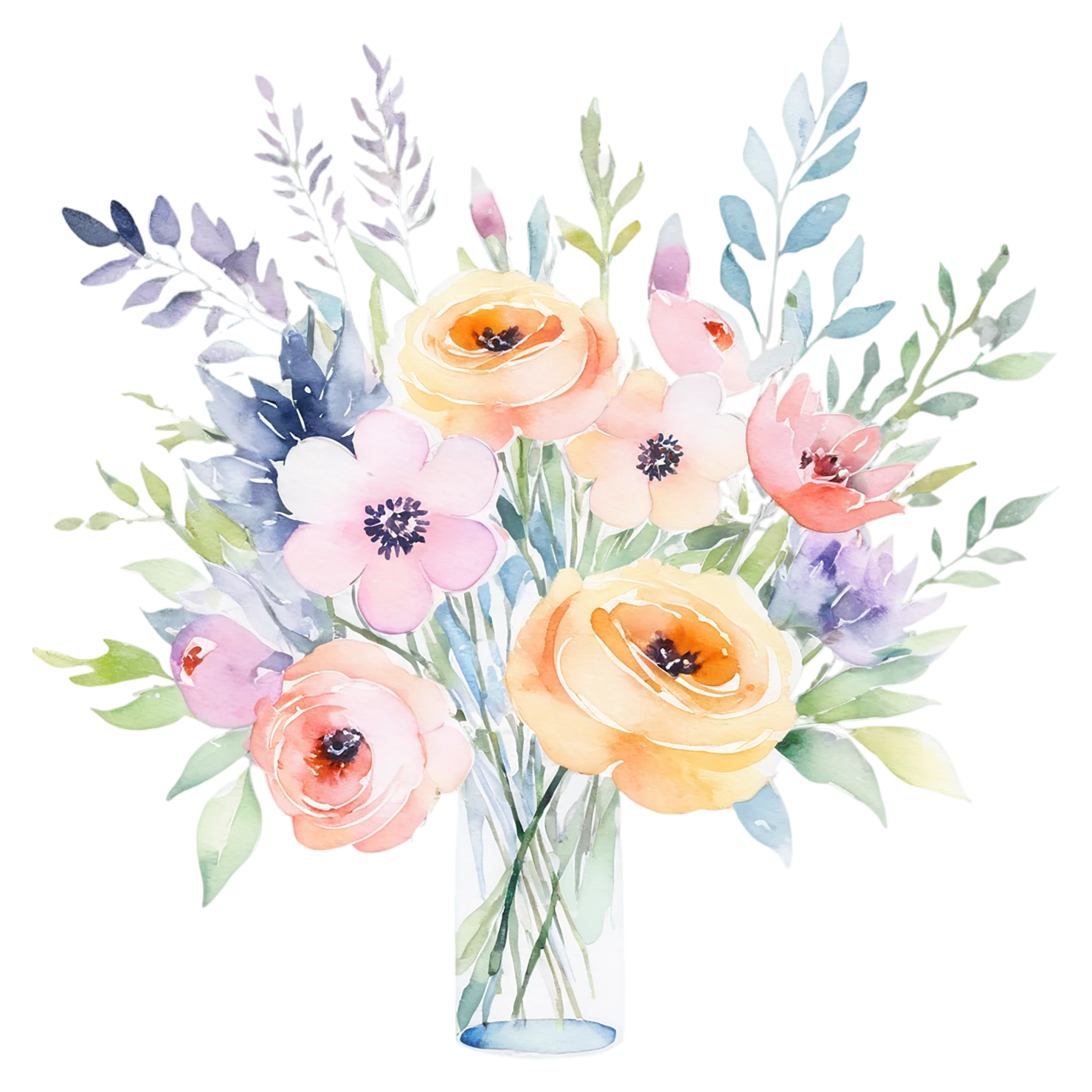 Watercolor flower bouquets isolated on transparent background #23458