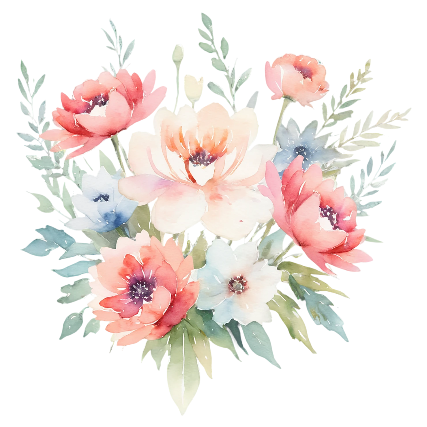 Watercolor flower bouquets isolated on transparent background #23459