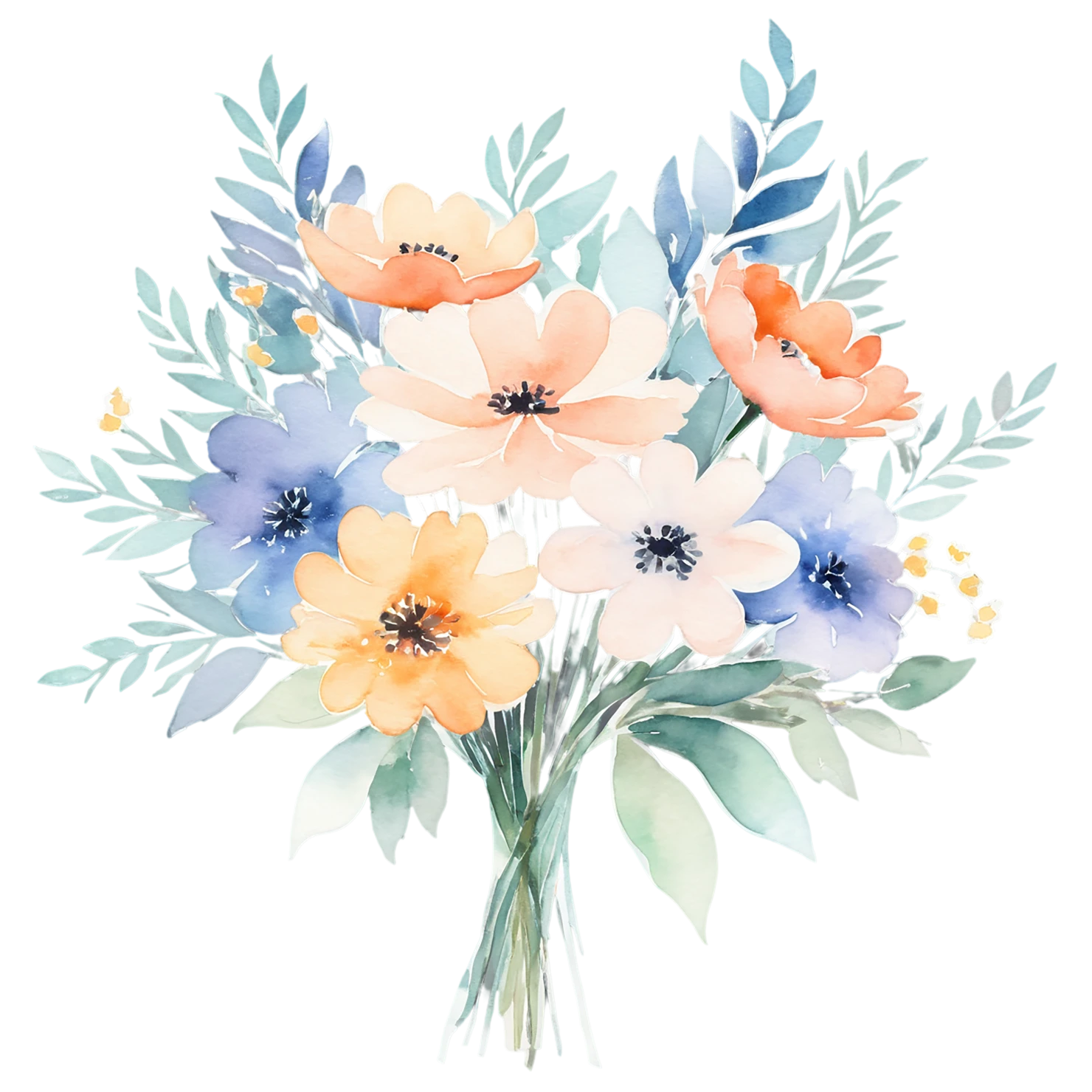 Watercolor flower bouquets isolated on transparent background #23460