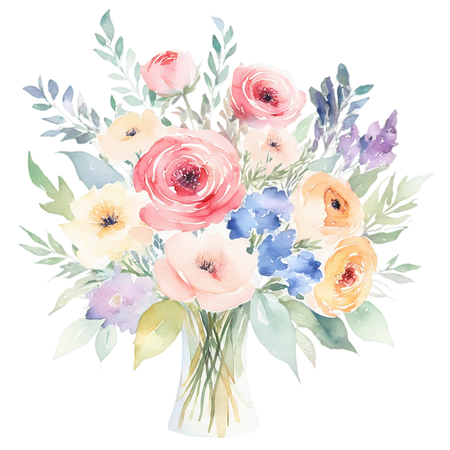 Watercolor flower bouquets isolated on transparent background #23461