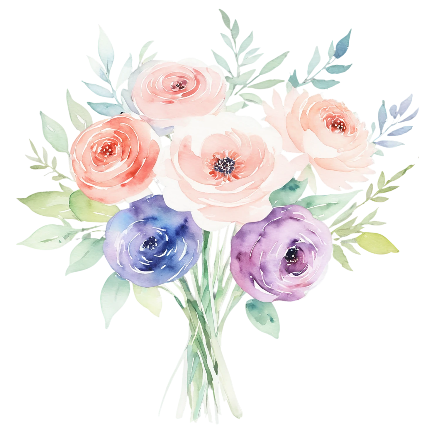 Watercolor flower bouquets isolated on transparent background #23463