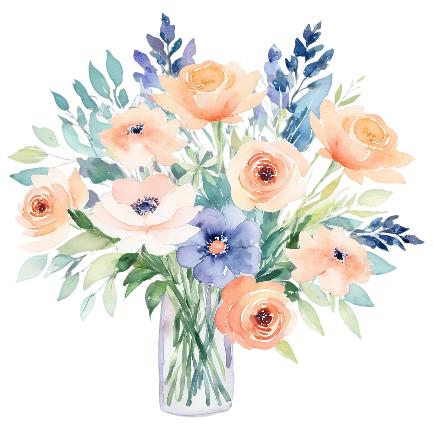 Watercolor flower bouquets isolated on transparent background #23464