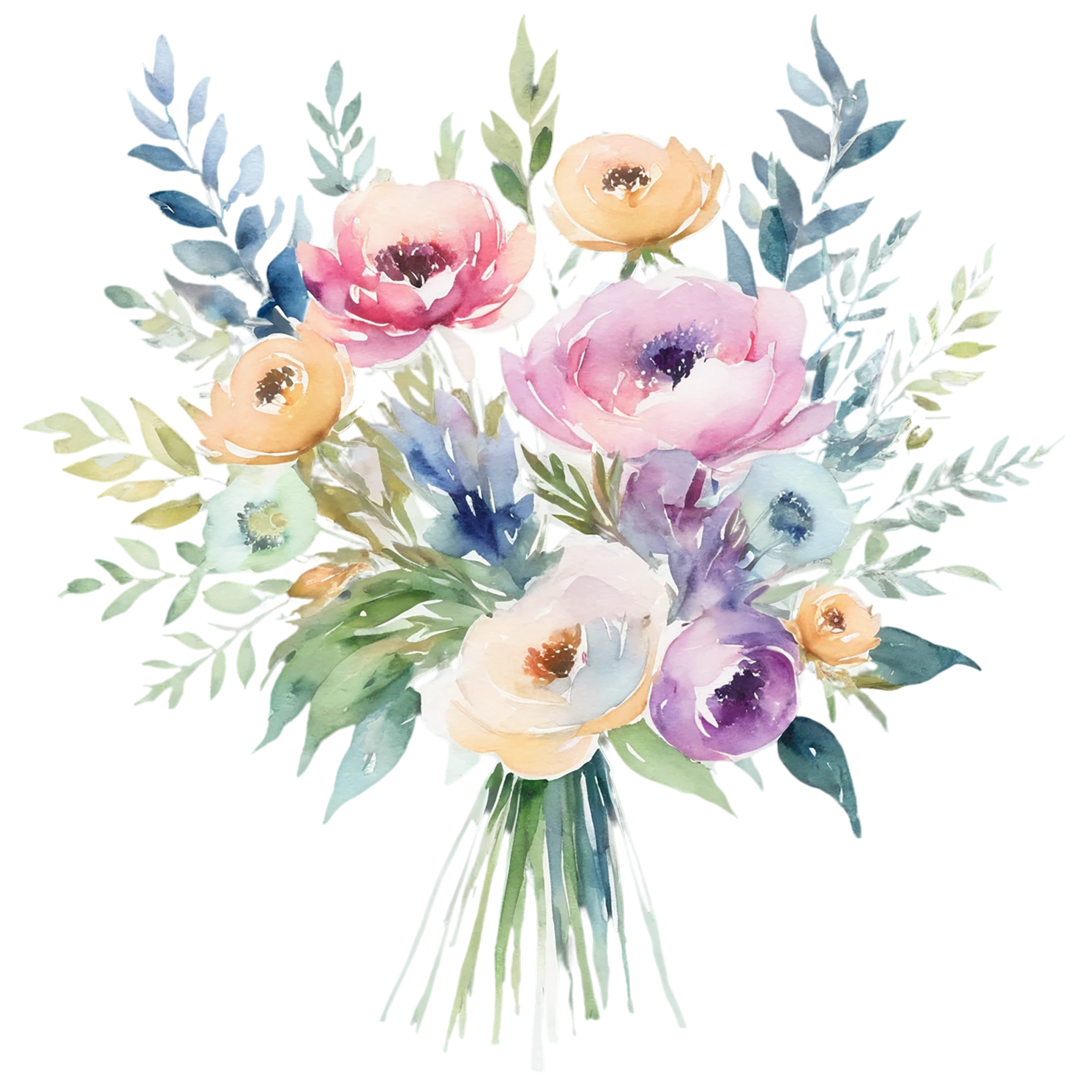 Watercolor flower bouquets isolated on transparent background #23466