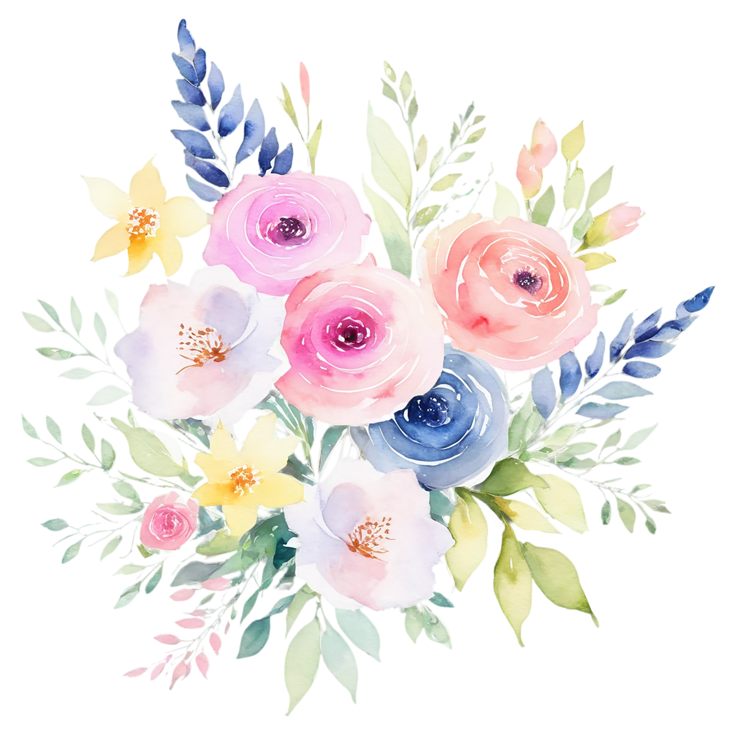 Watercolor flower bouquets isolated on transparent background #23467
