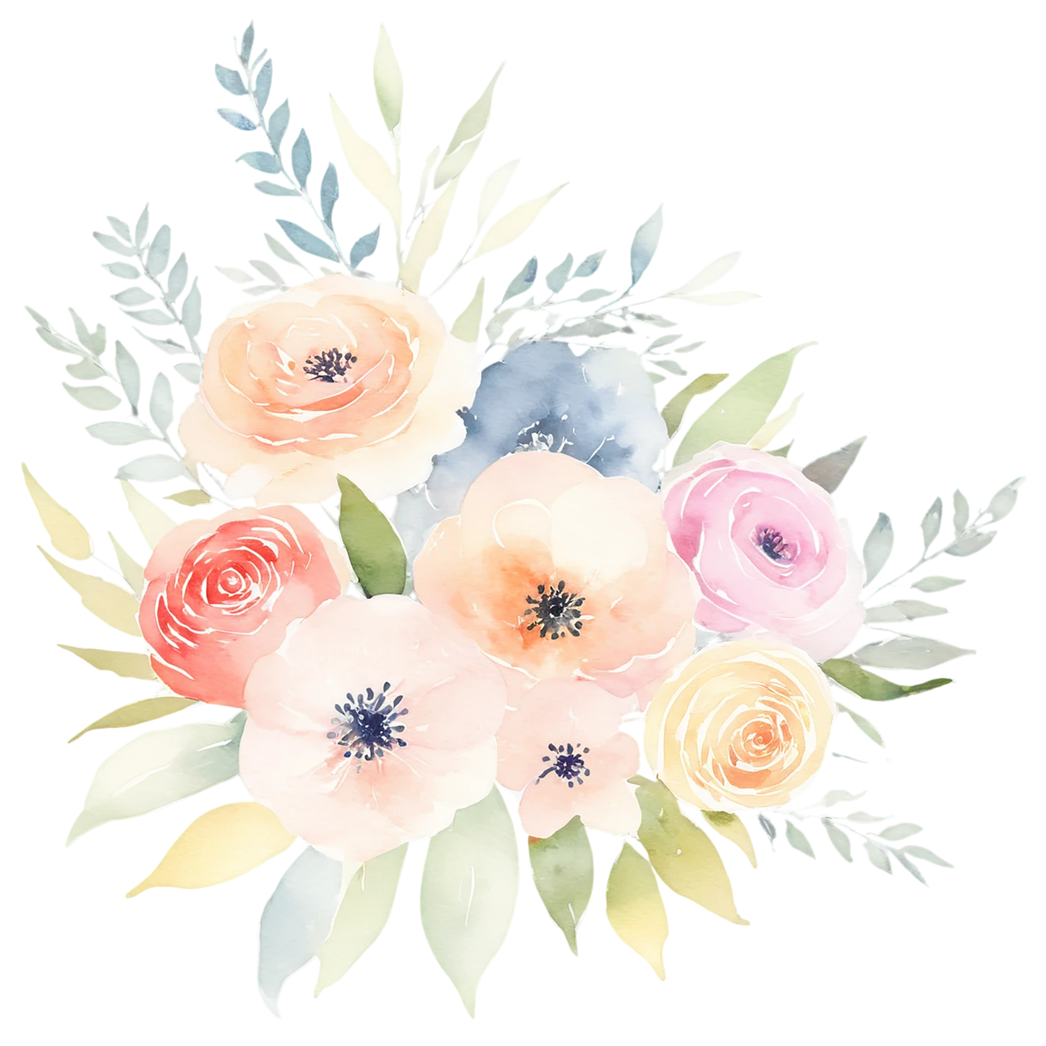 Watercolor flower bouquets isolated on transparent background #23468