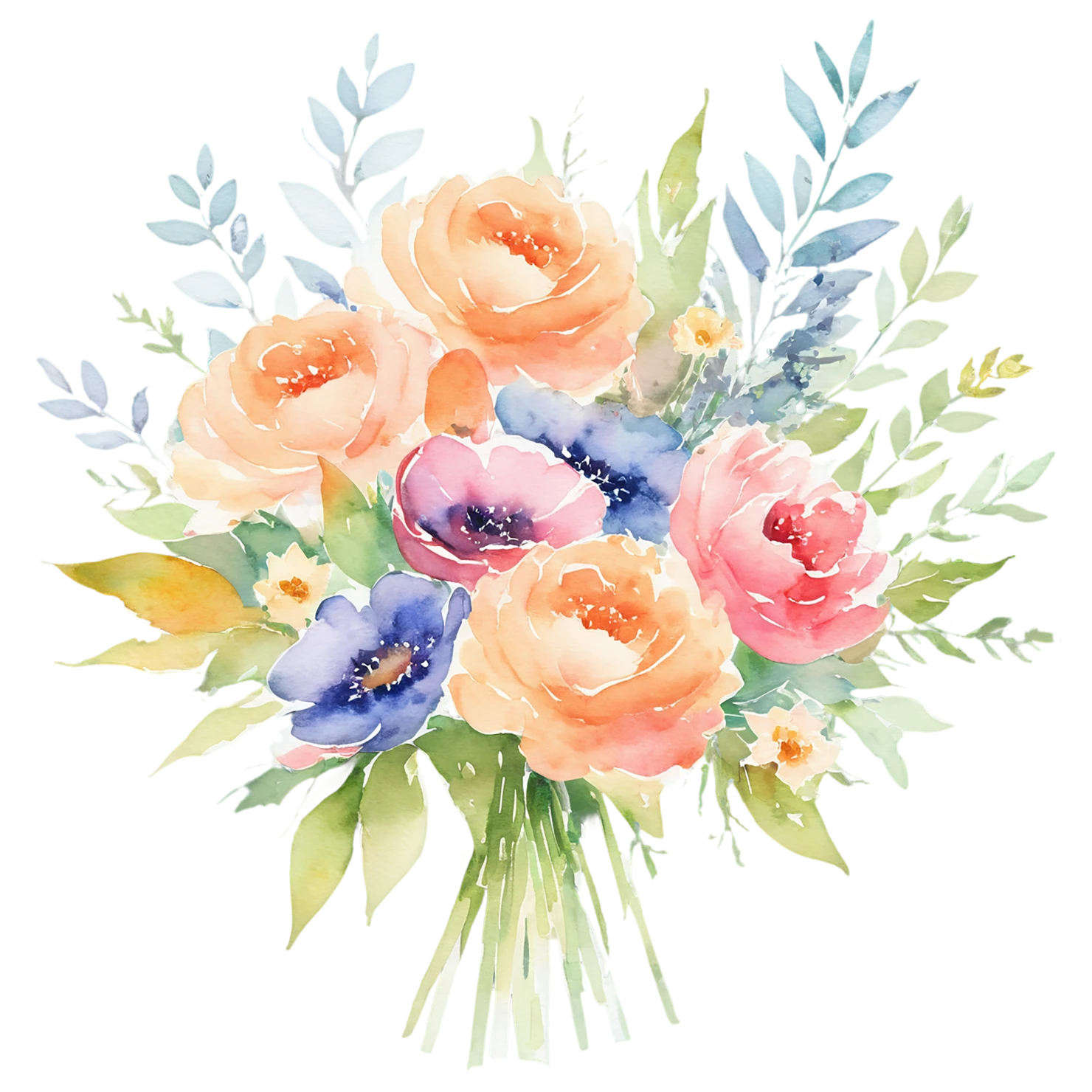 Watercolor flower bouquets isolated on transparent background #23470