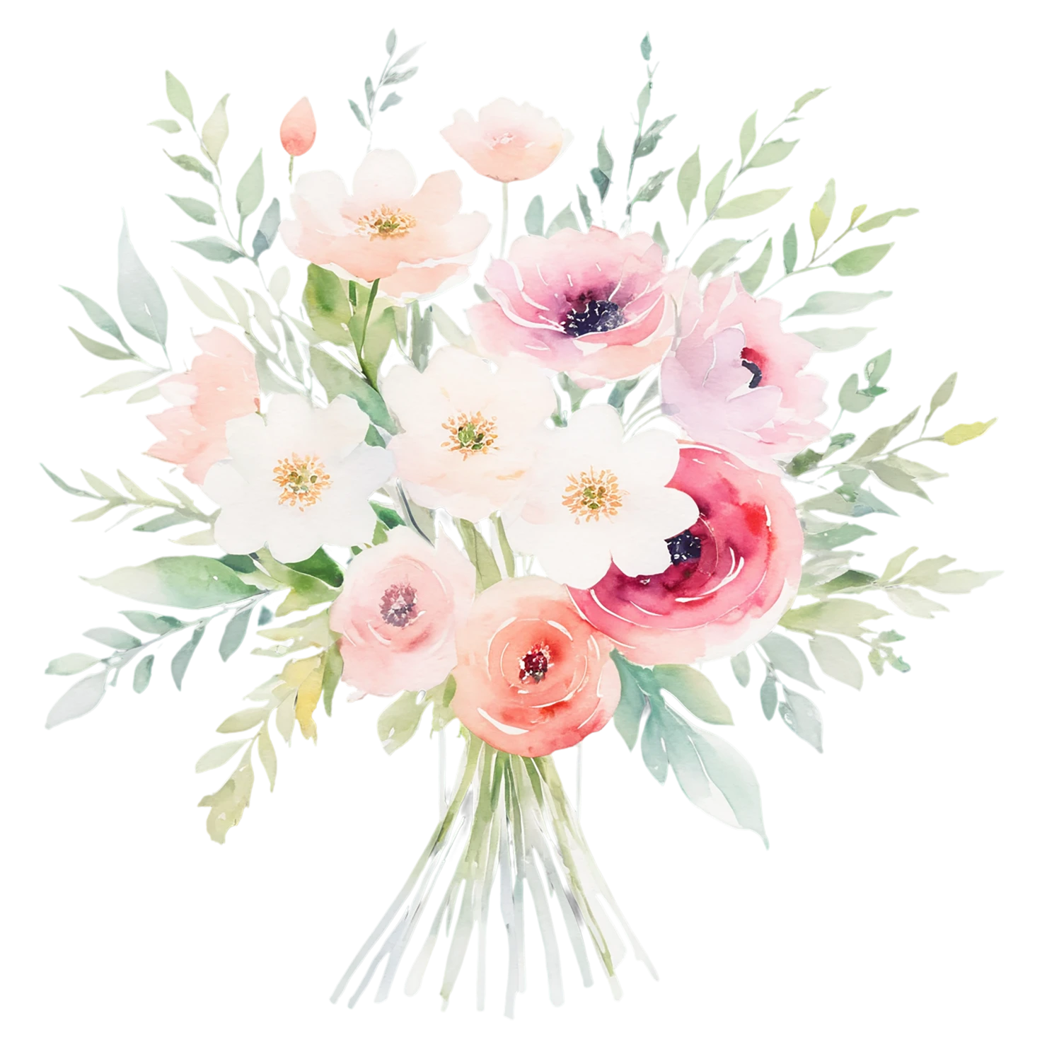 Watercolor flower bouquets isolated on transparent background #23472