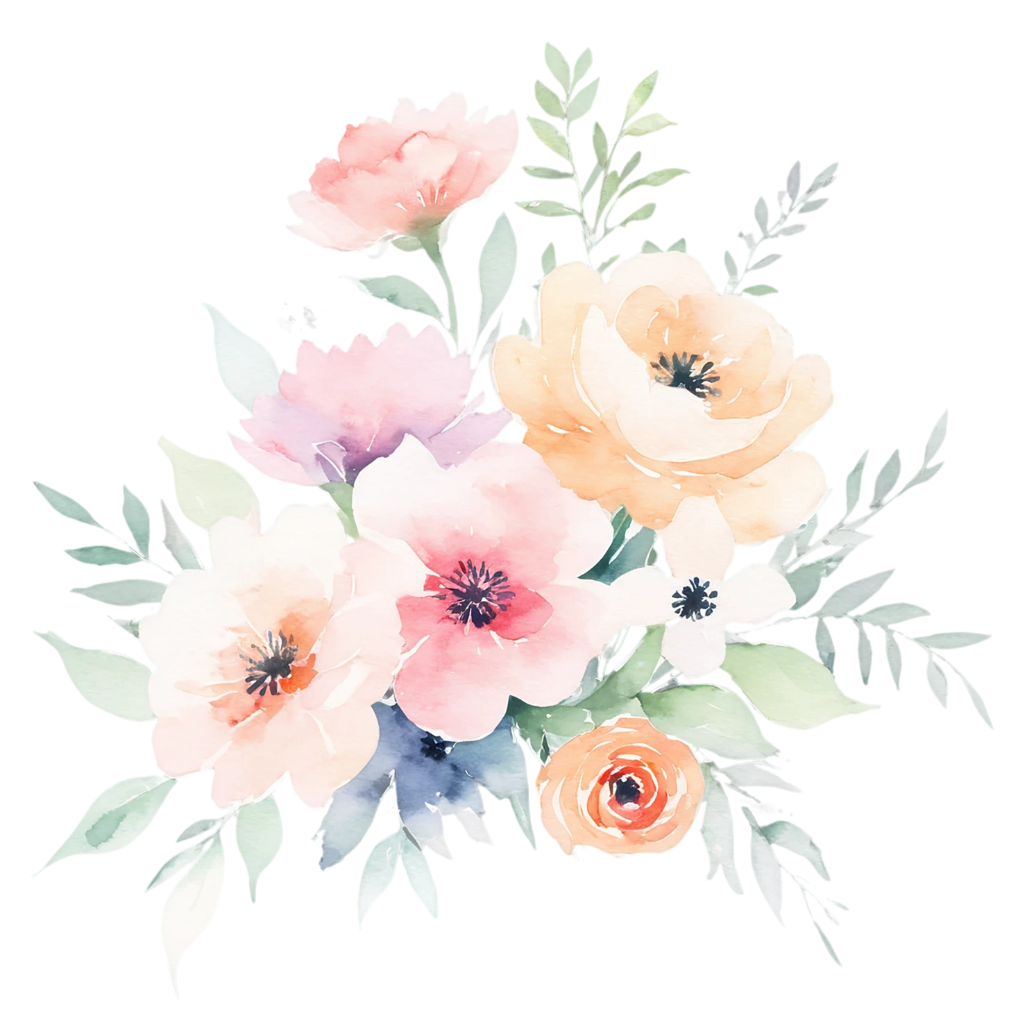 Watercolor flower bouquets isolated on transparent background #23473