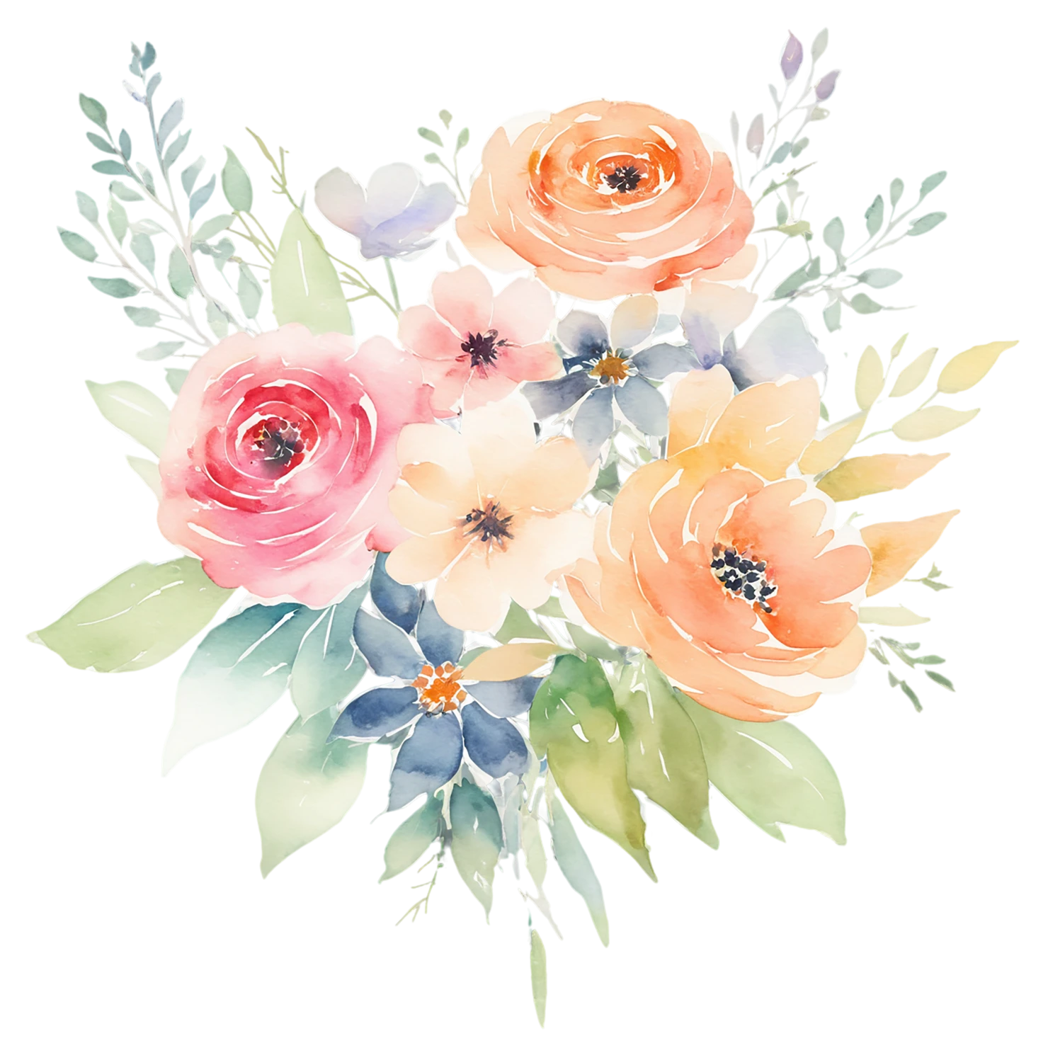 Watercolor flower bouquets isolated on transparent background #23474