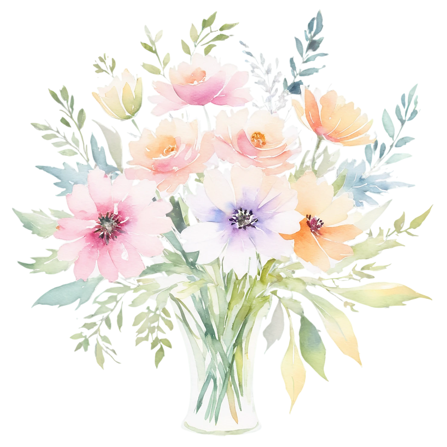 Watercolor flower bouquets isolated on transparent background #23475
