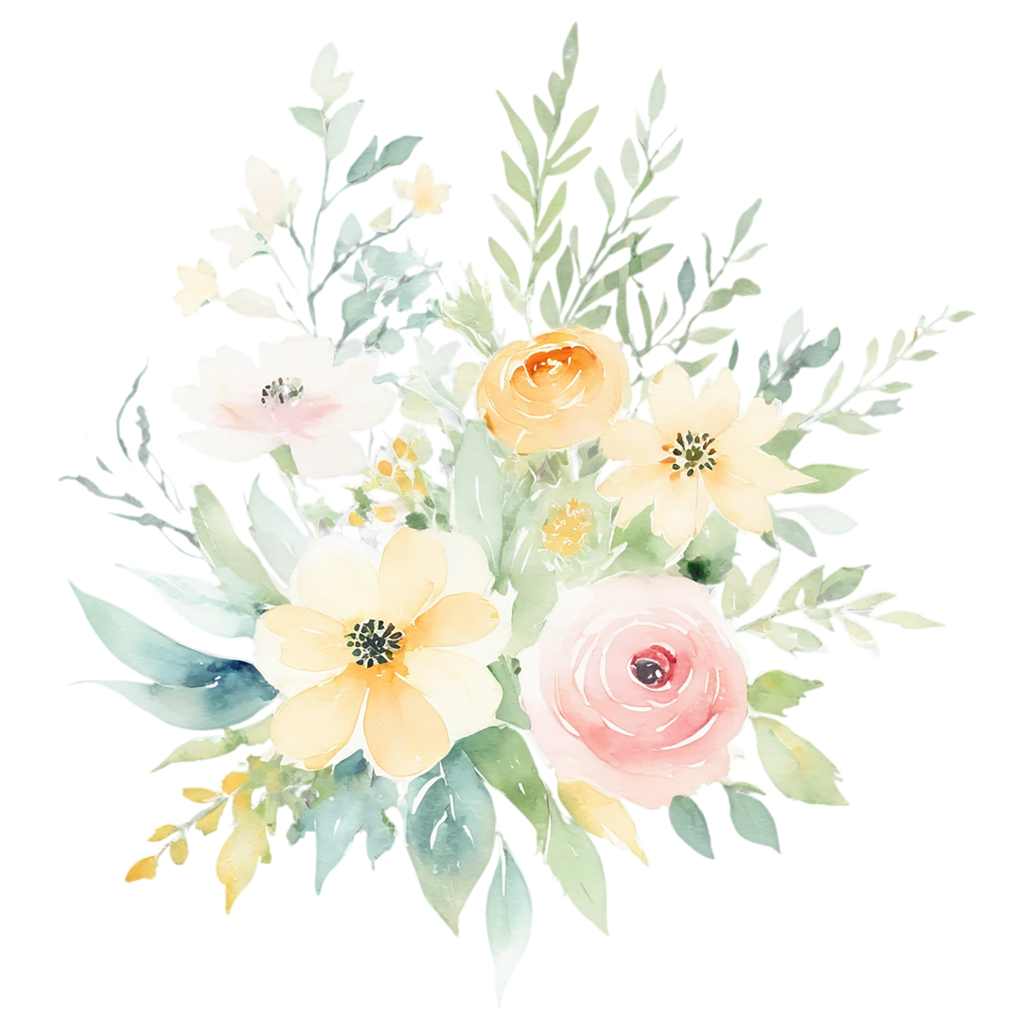 Watercolor flower bouquets isolated on transparent background #23476