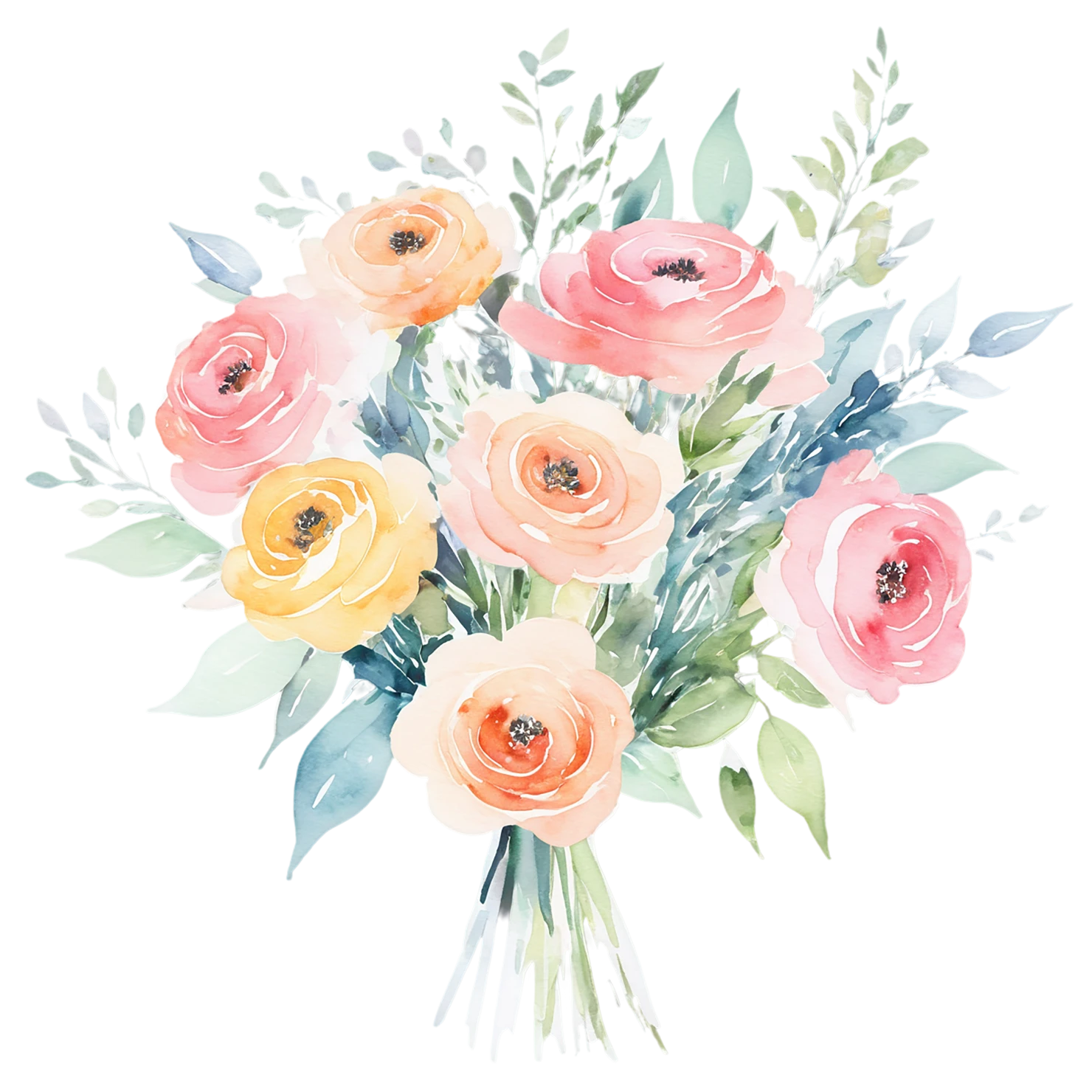 Watercolor flower bouquets isolated on transparent background #23477
