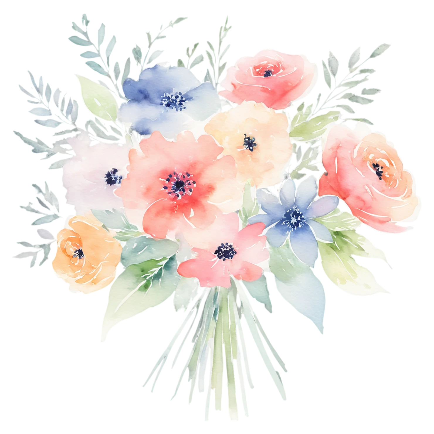 Watercolor flower bouquets isolated on transparent background #23478