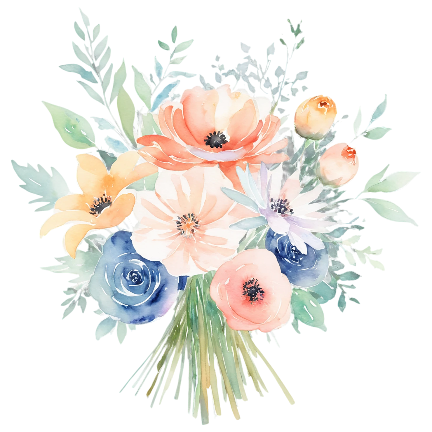 Watercolor flower bouquets isolated on transparent background #23480