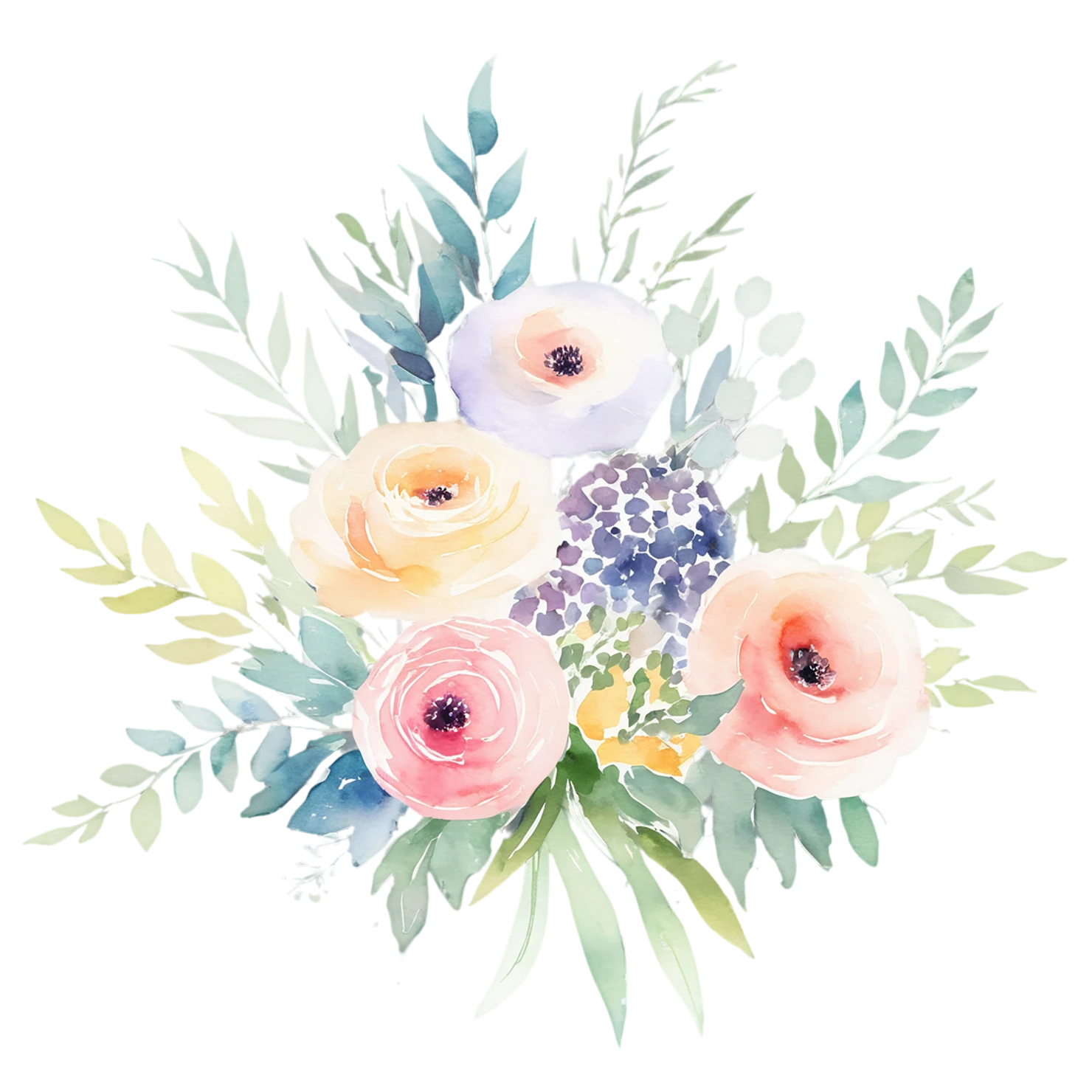 Watercolor flower bouquets isolated on transparent background #23481