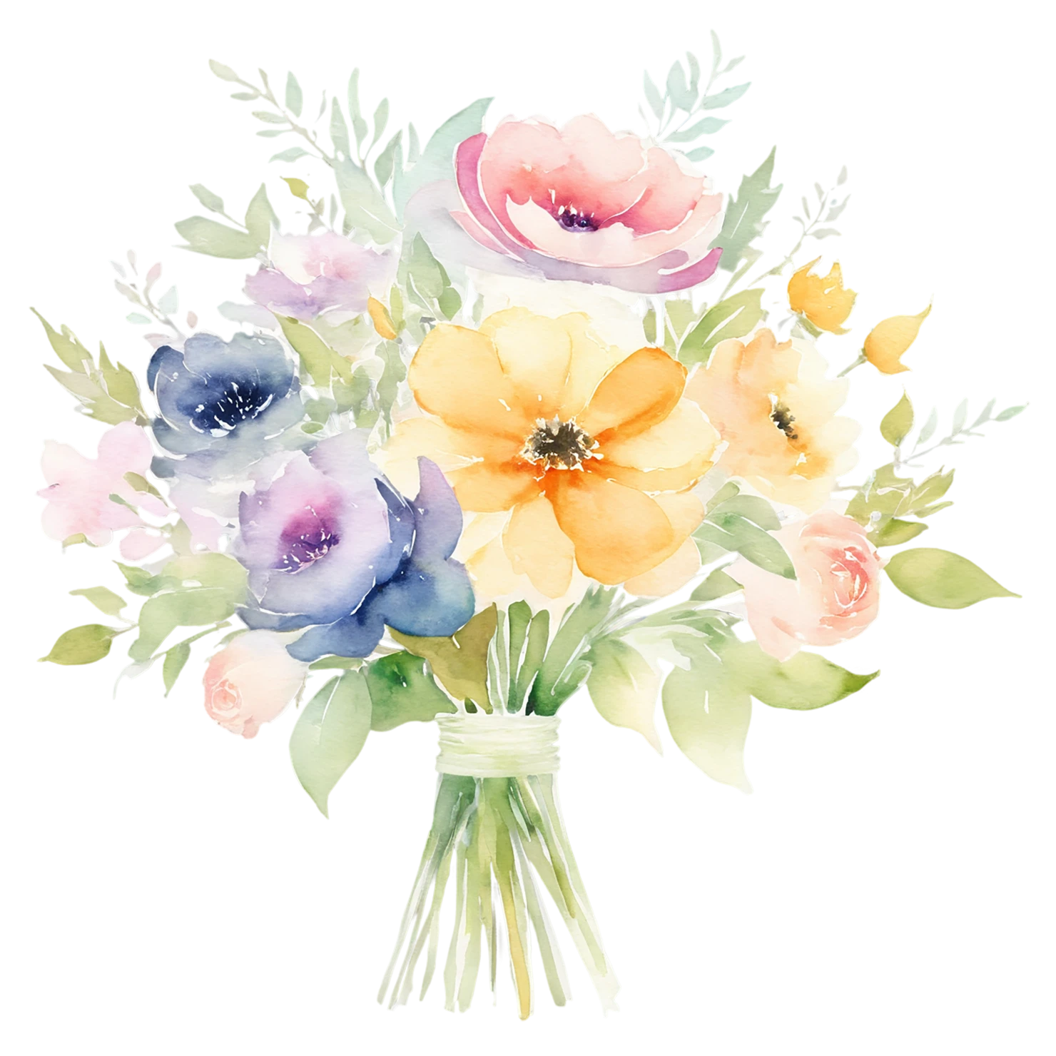 Watercolor flower bouquets isolated on transparent background #23482