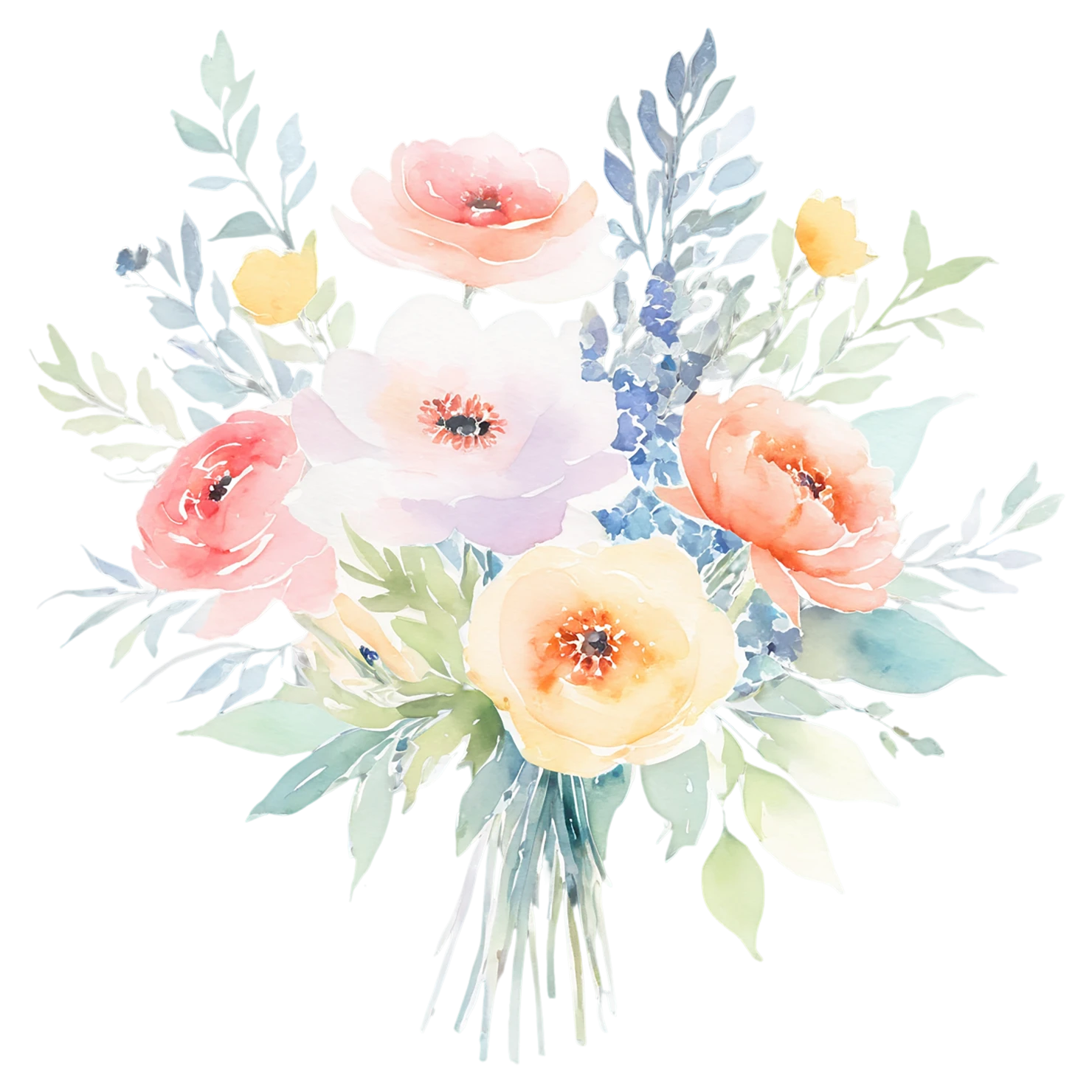 Watercolor flower bouquets isolated on transparent background #23483