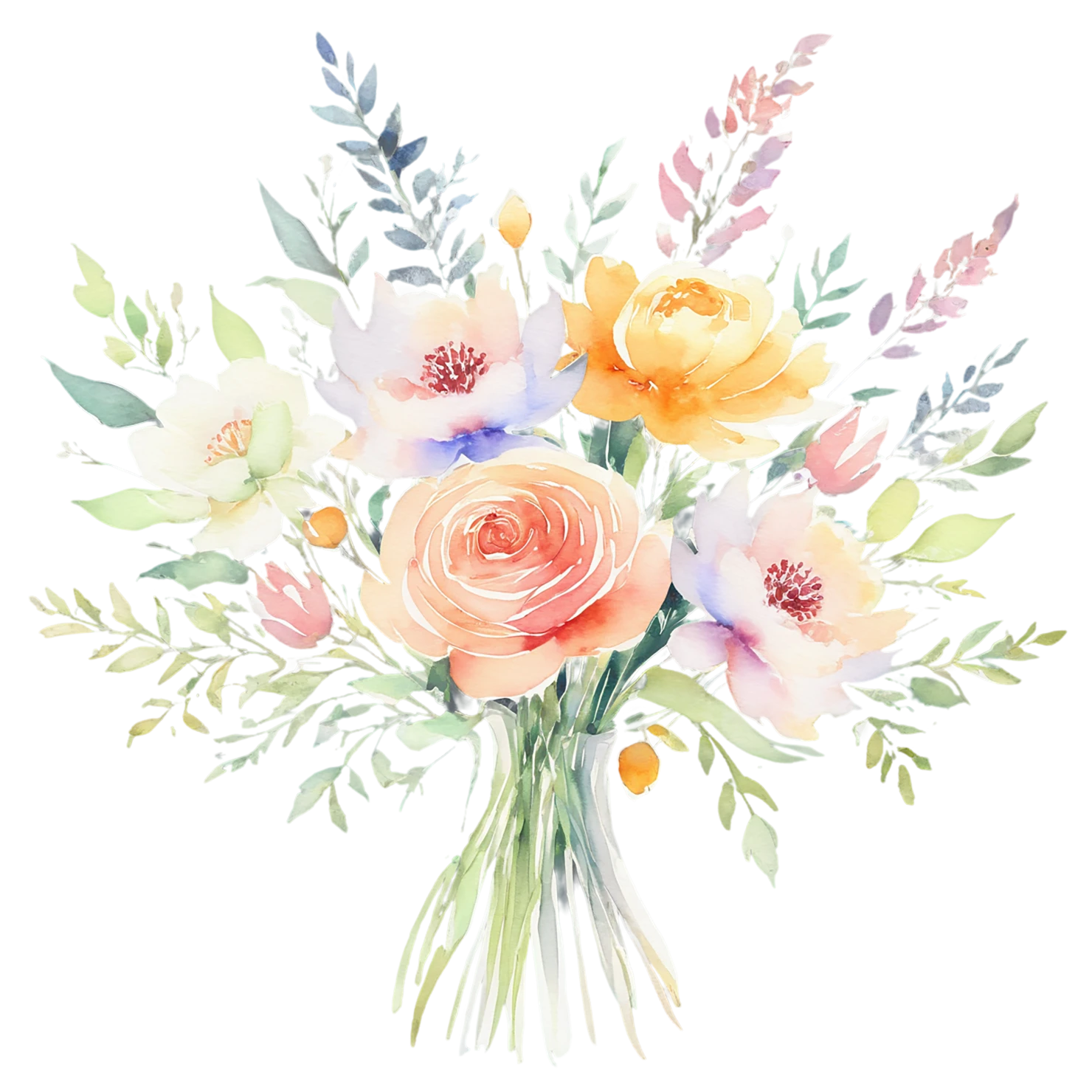 Watercolor flower bouquets isolated on transparent background #23484