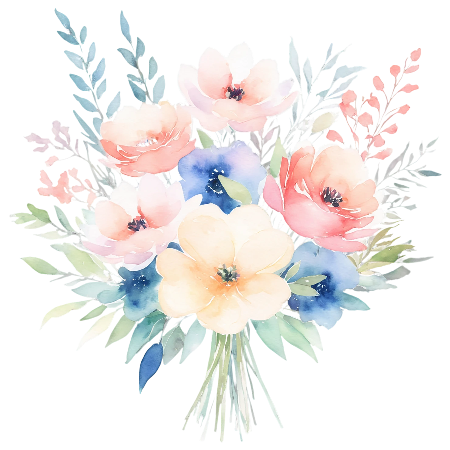 Watercolor flower bouquets isolated on transparent background #23485