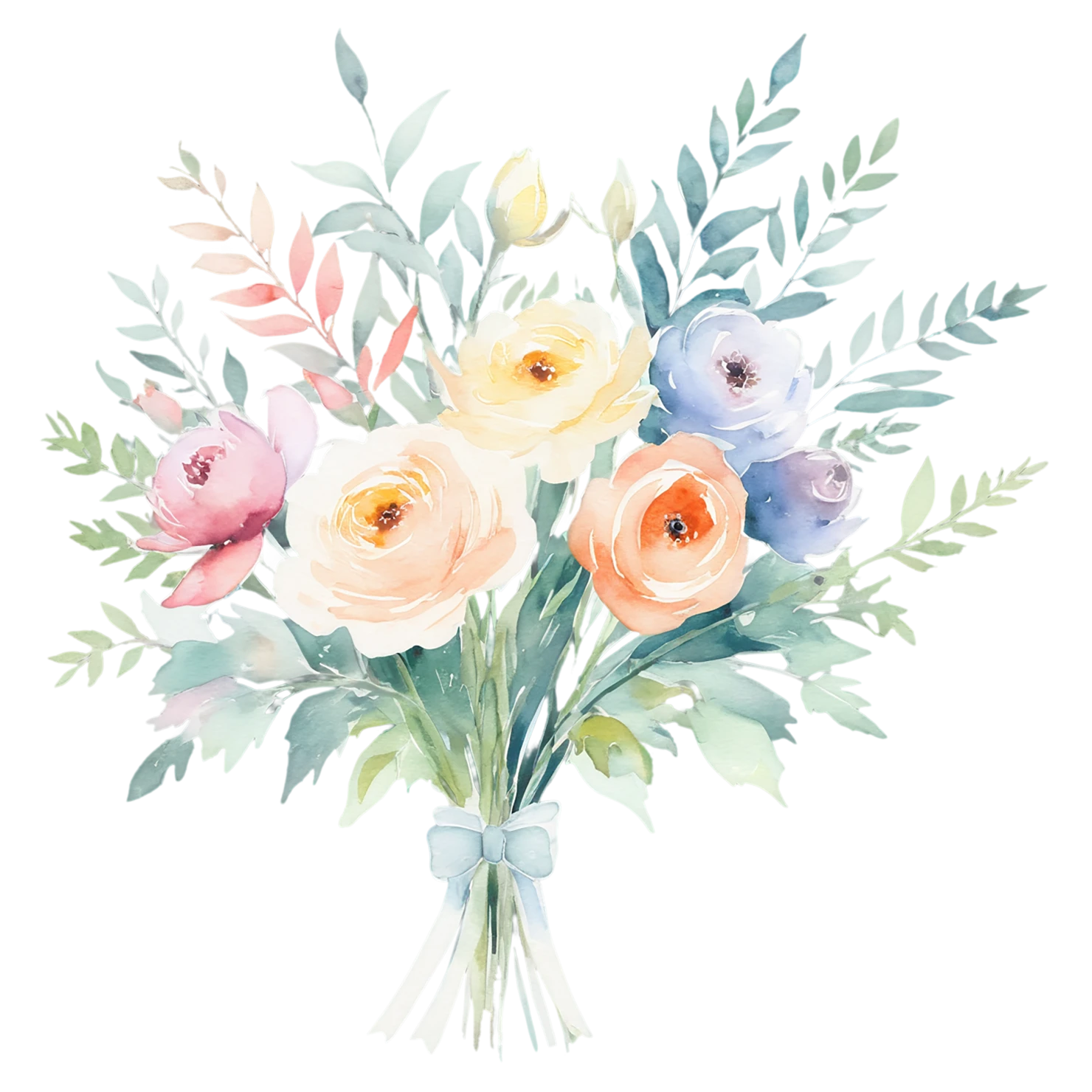 Watercolor flower bouquets isolated on transparent background #23486