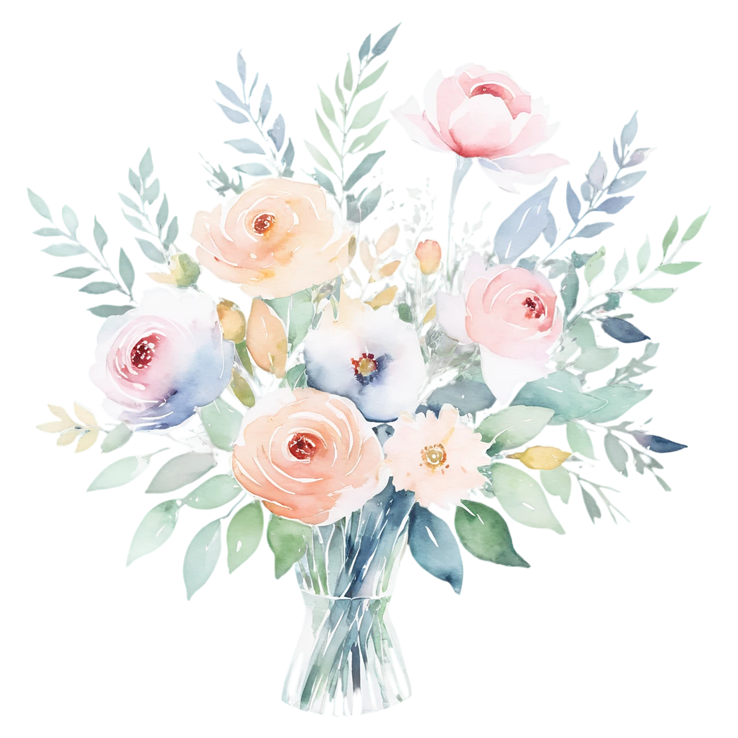 Watercolor flower bouquets isolated on transparent background #23488