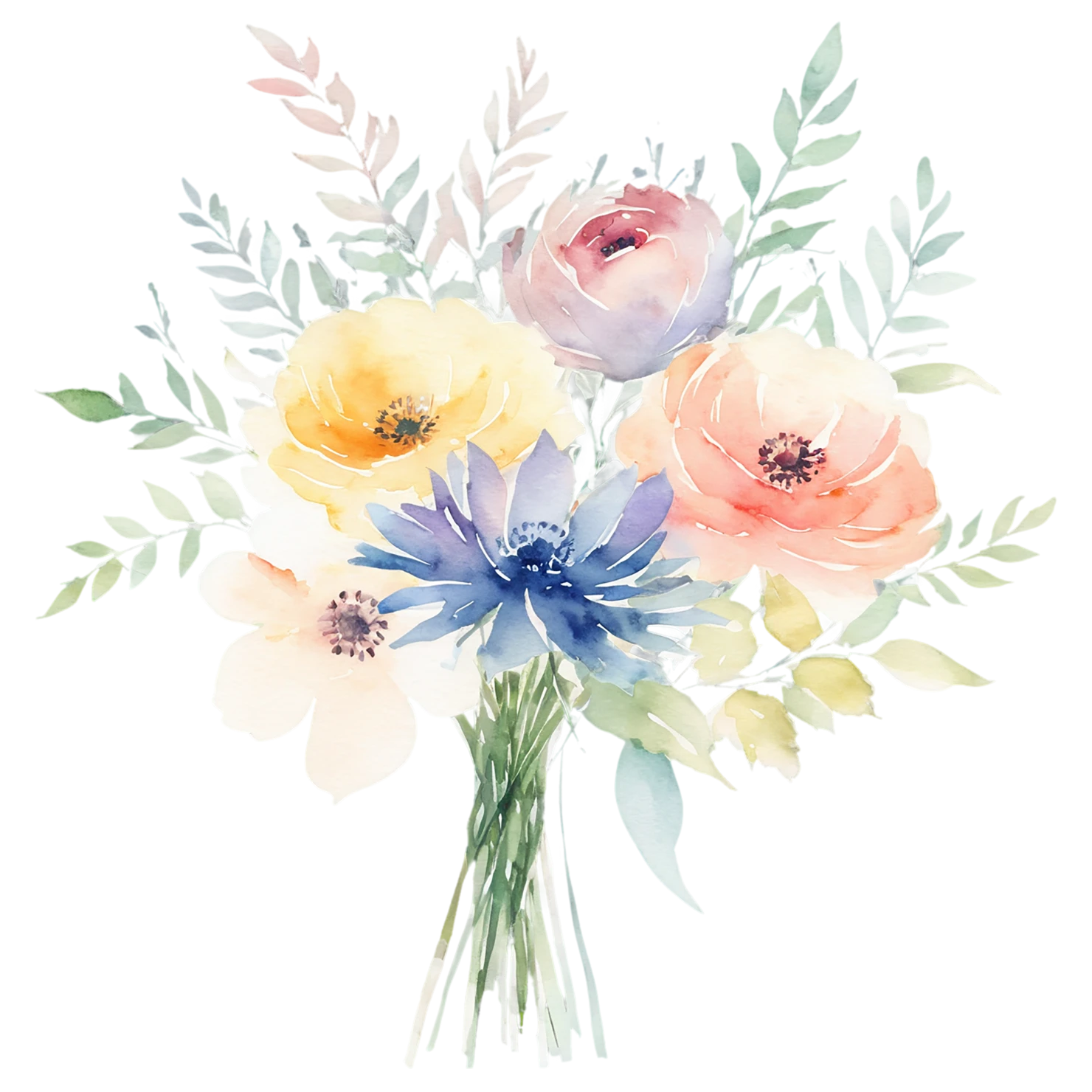 Watercolor flower bouquets isolated on transparent background #23489