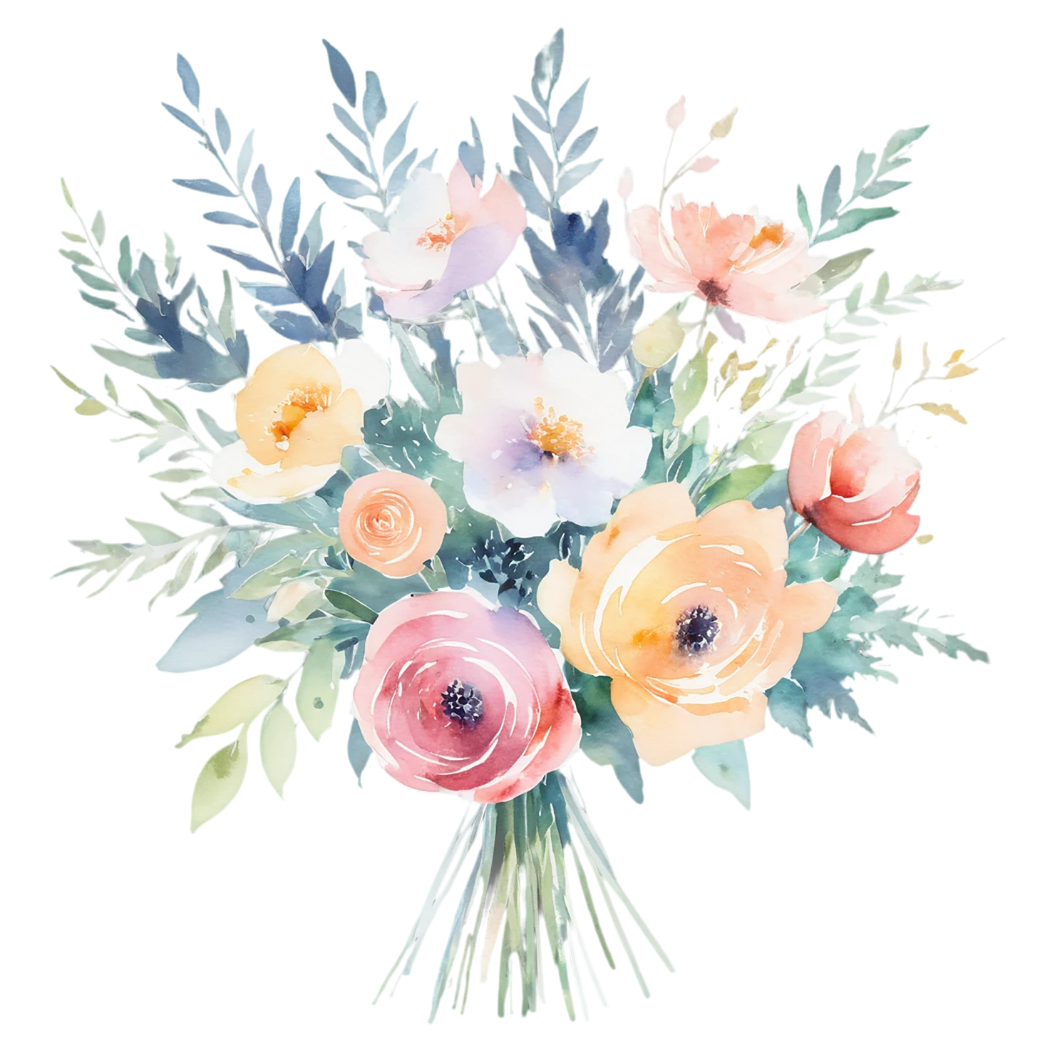 Watercolor flower bouquets isolated on transparent background #23490